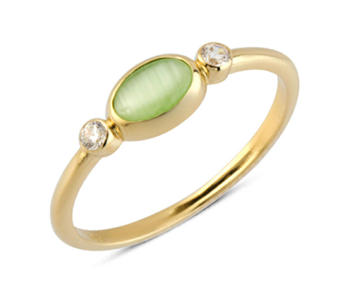 14 Ayar Altın Oval Yeşil Taşlı Yüzük YZK216