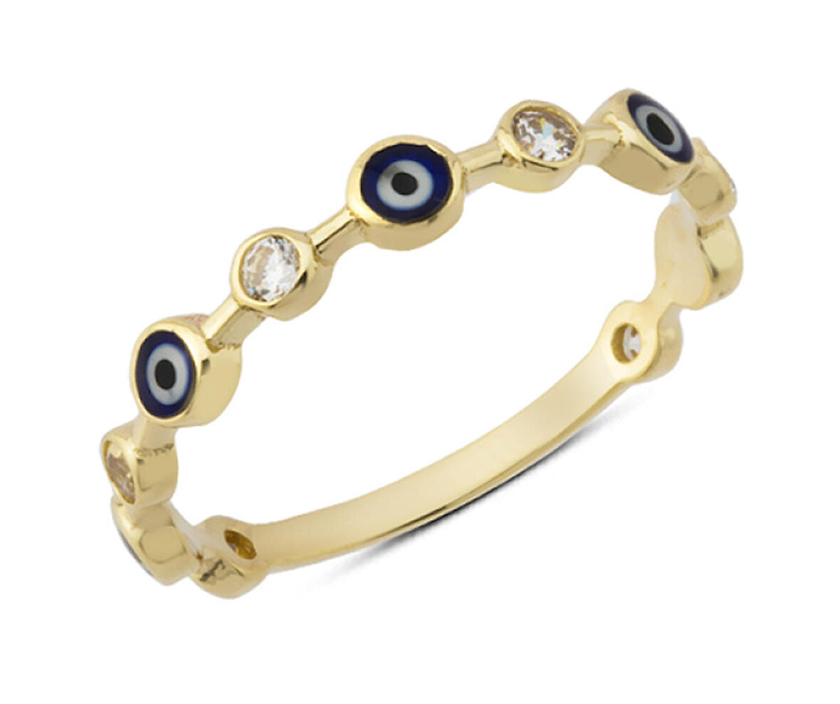 14 Ayar Altın Mineli Nazar Boncuğu Yüzük YZK239