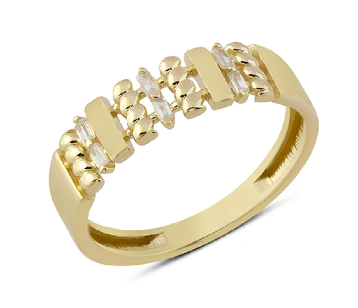 14 Ayar Altın Ara Baget Taşlı Yüzük YZK280