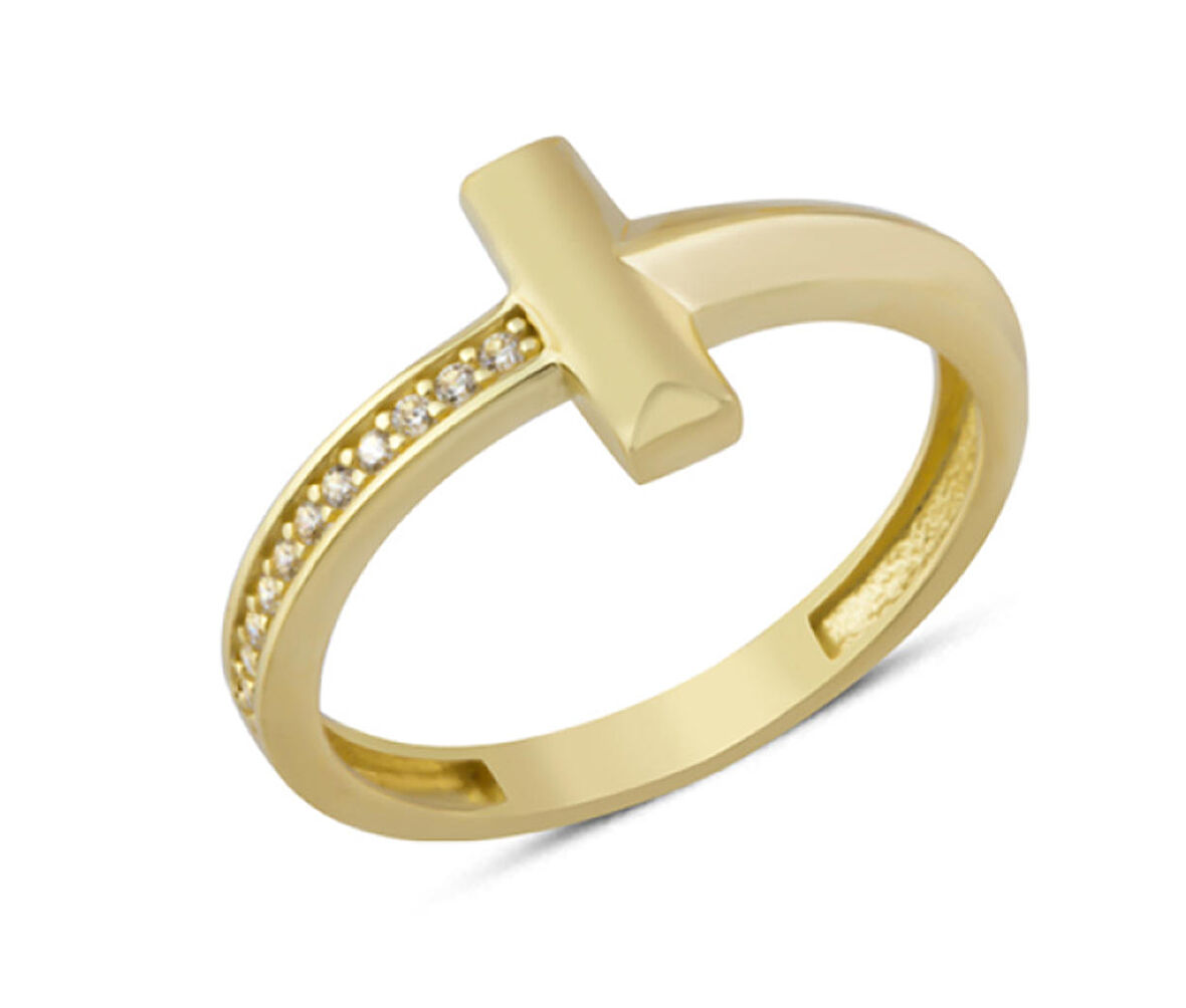 14 Ayar Altın Yan Taşlı Çizgi Yüzük YZK282