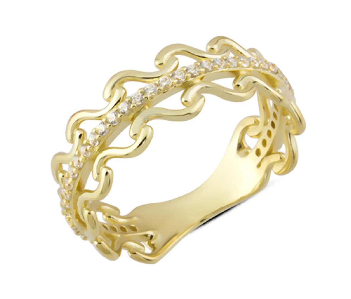 14 Ayar Altın Ortası Taşlı Dalga Yüzük YZK284