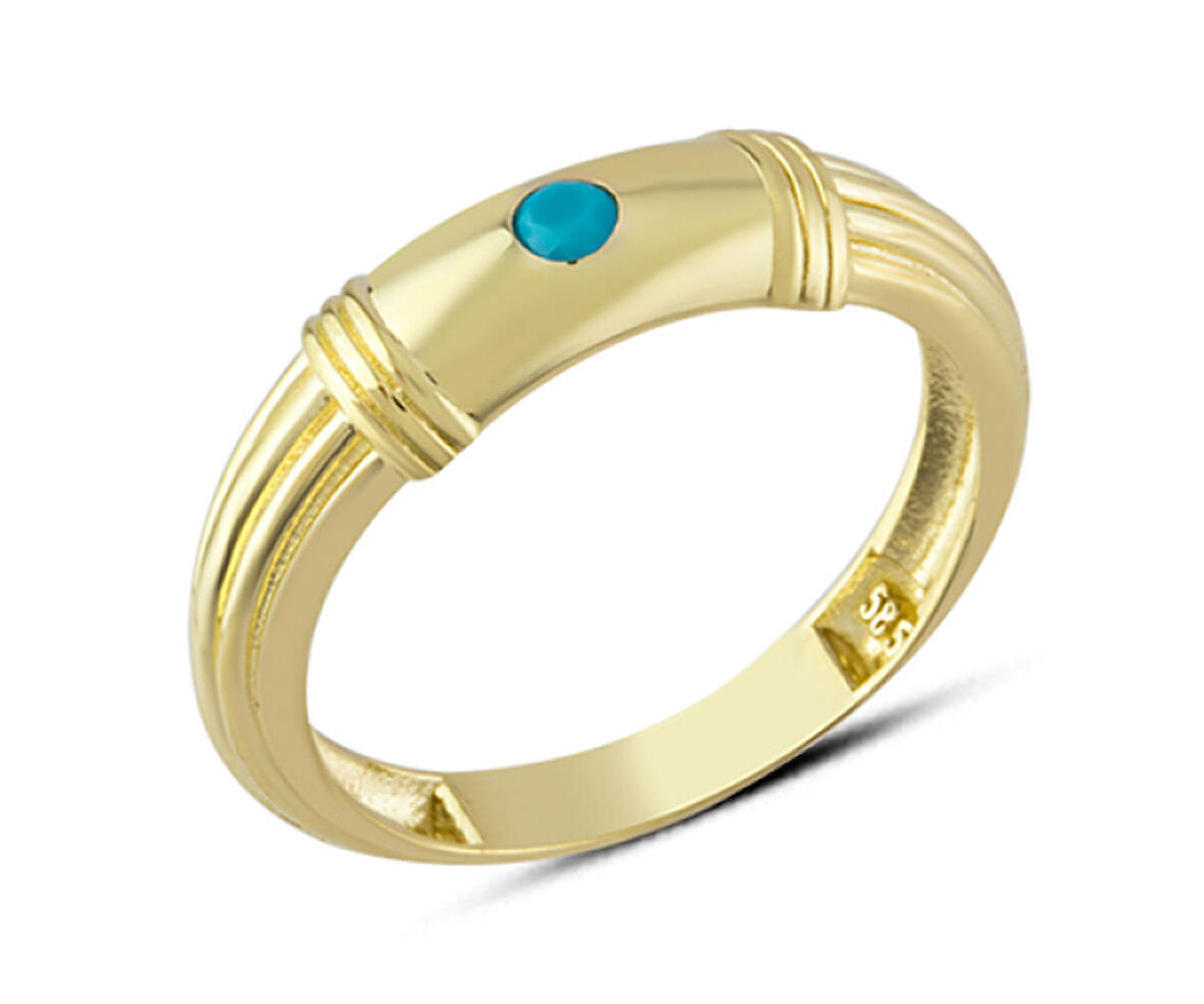 14 Ayar Altın Mini Mavi Taşlı Yüzük YZK293