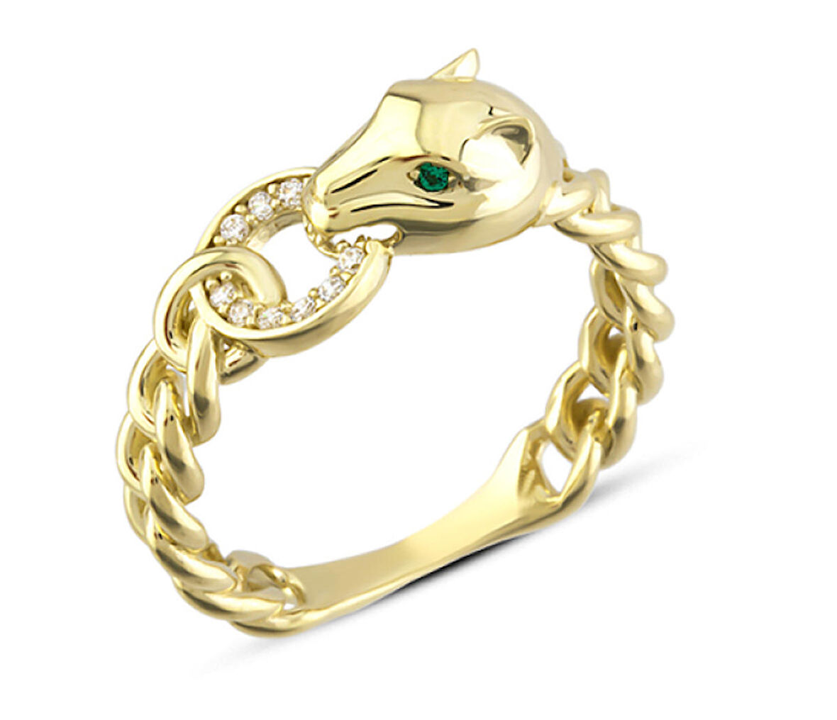 14 Ayar Altın Yeşil Gözlü Kaplan Yüzük YZK321