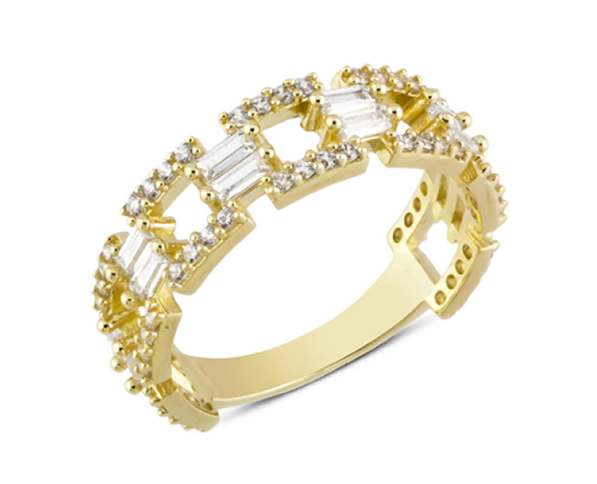 14 Ayar Altın İç İçe Baget Taşlı Yüzük YZK353