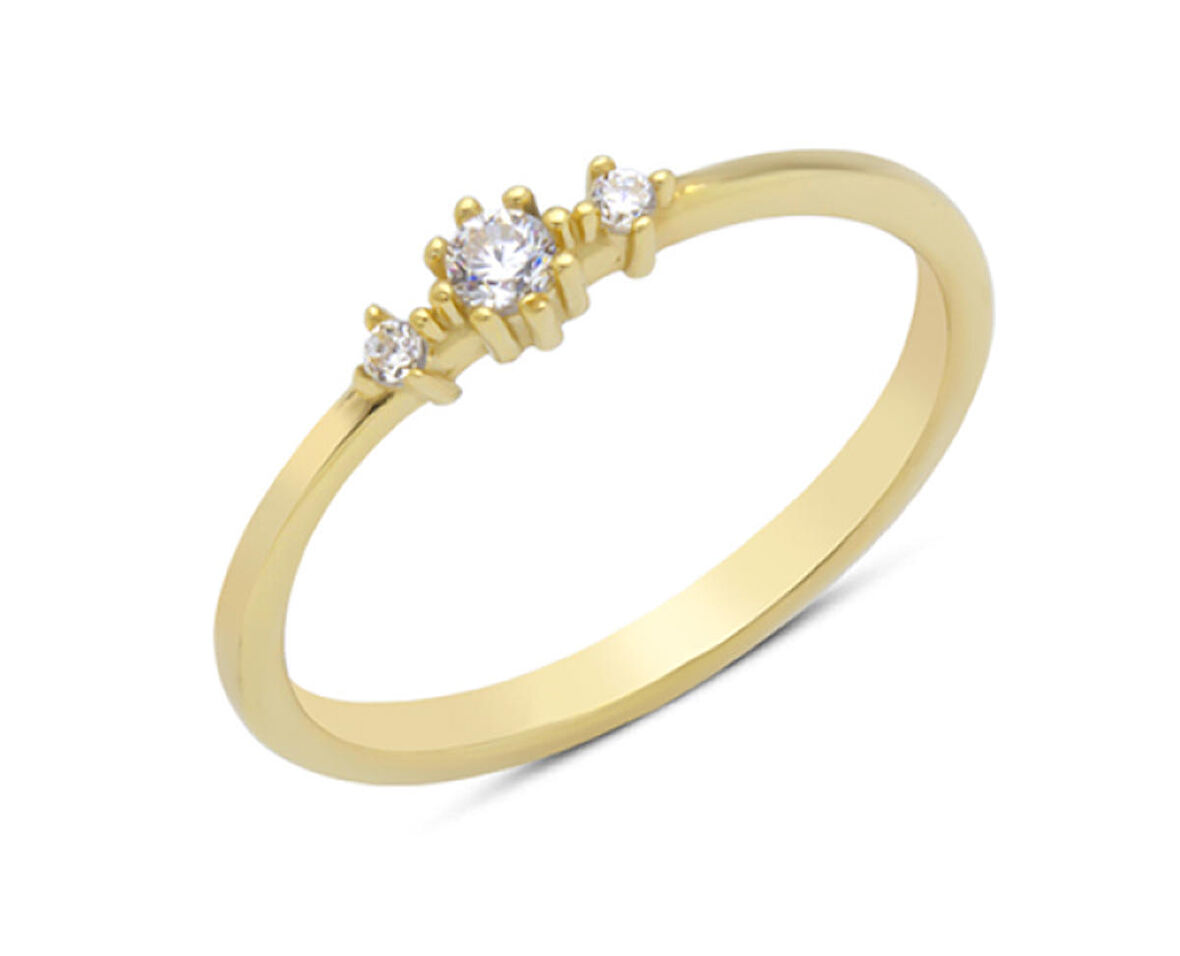 14 Ayar Altın Üç Mini Taşlı Yüzük YZK358