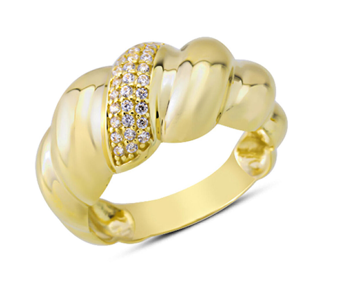 14 Ayar Altın Orta Taşlı Sarmal Yüzük YZK365