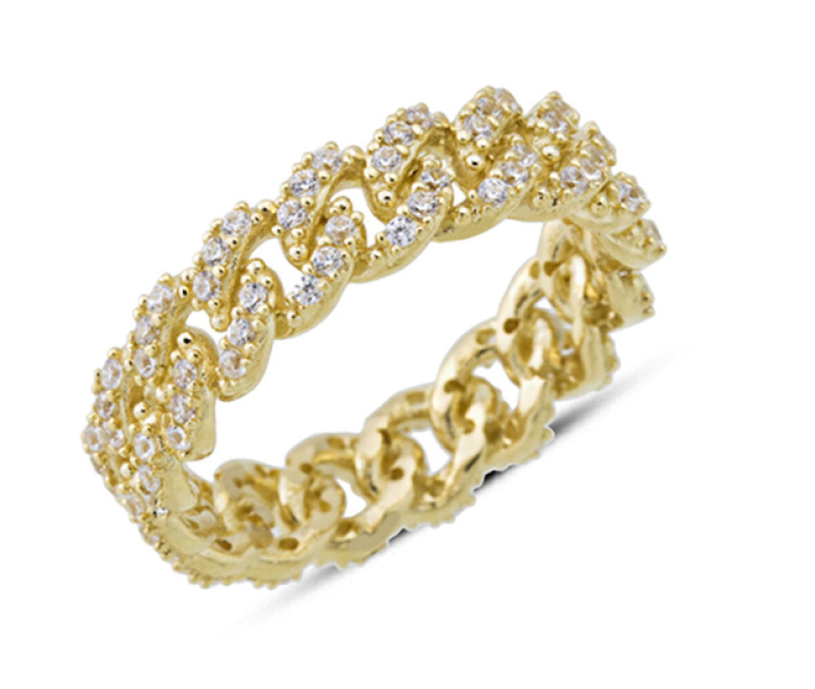 14 Ayar Altın Taşlı Zincir Yüzük YZK368