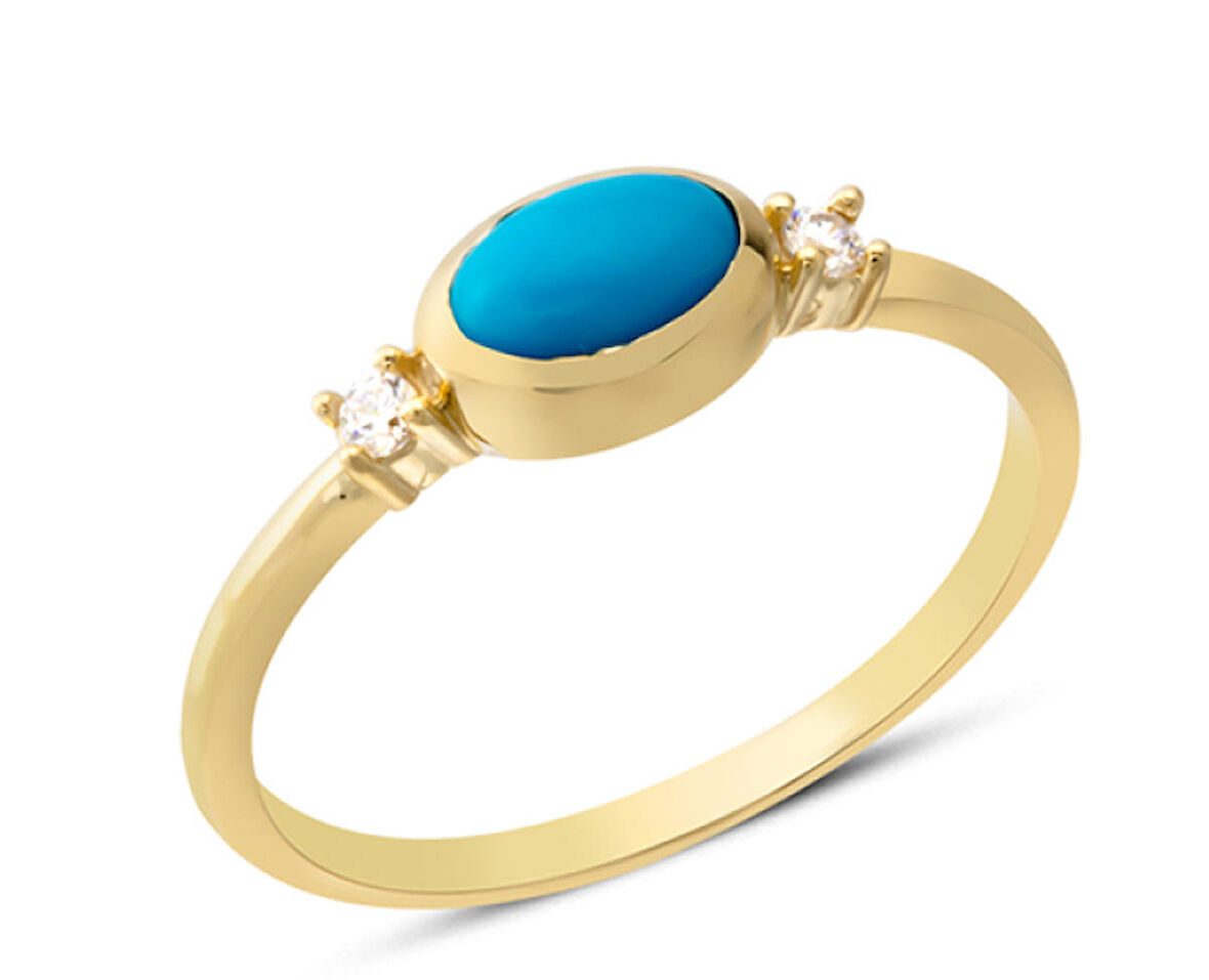 Harem Altın 14 Ayar Altın Çift Taşlı Sıvamalı Yüzük YZK377A