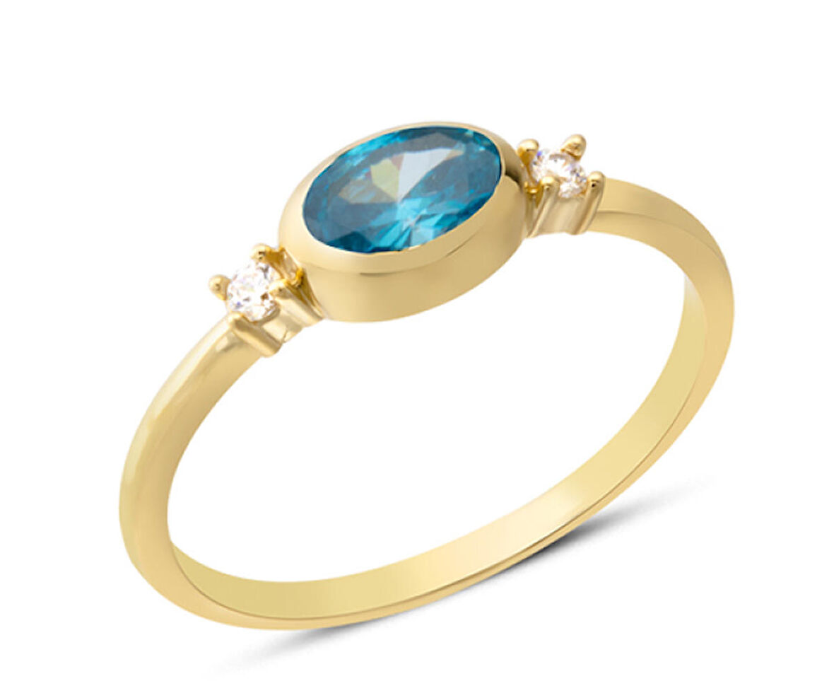 14 Ayar Altın Çift Taşlı Sıvamalı Yüzük YZK377B