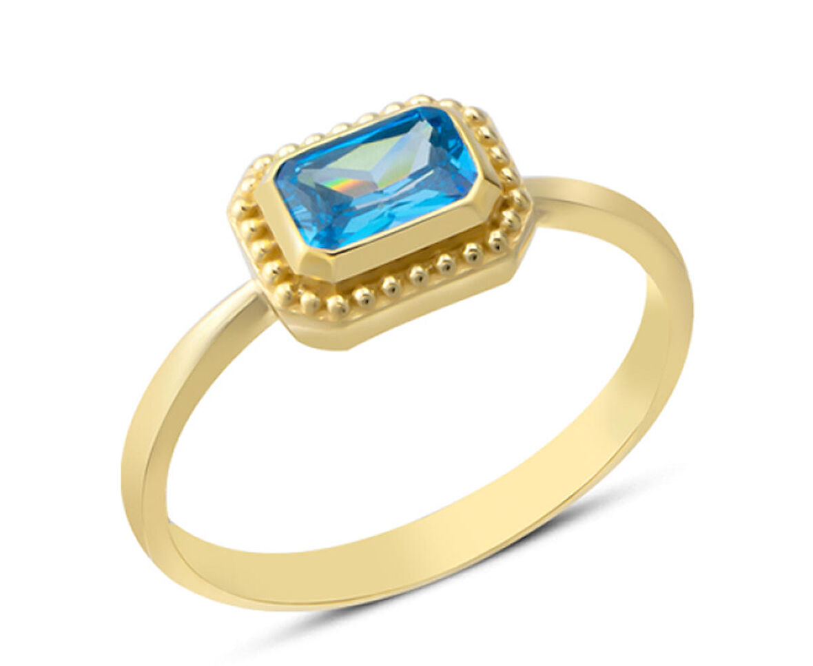 14 Ayar Altın Mavi Taşlı Yüzük YZK387