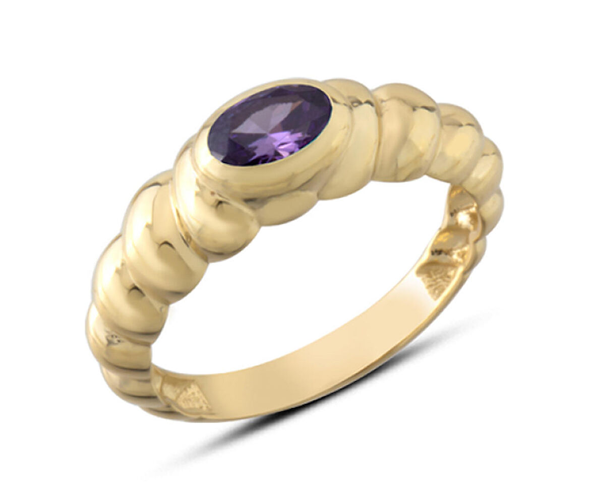 14 Ayar Altın Sıvamalı Mor Taşlı Yüzük YZK399B