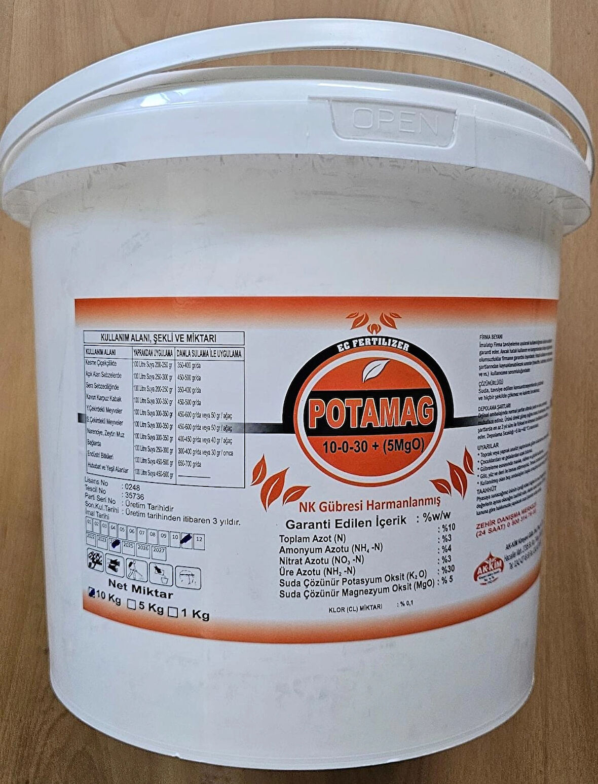 NPK 10 0 30 + 5 Mgo Potamag Ec Ferilizer Meyve Büyütücü Azot, Potasyum, Magnezyum Gübre 10 Kg