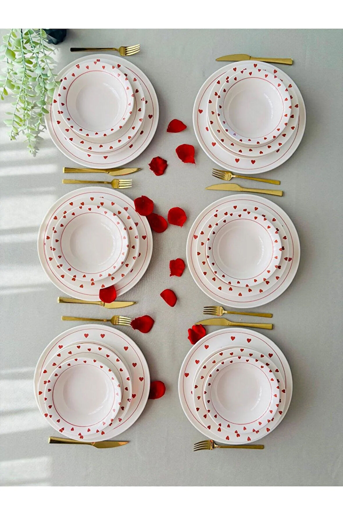Kalp Model 6 Kişilik 24 Parça Yemek Takımı (Kırmızı)