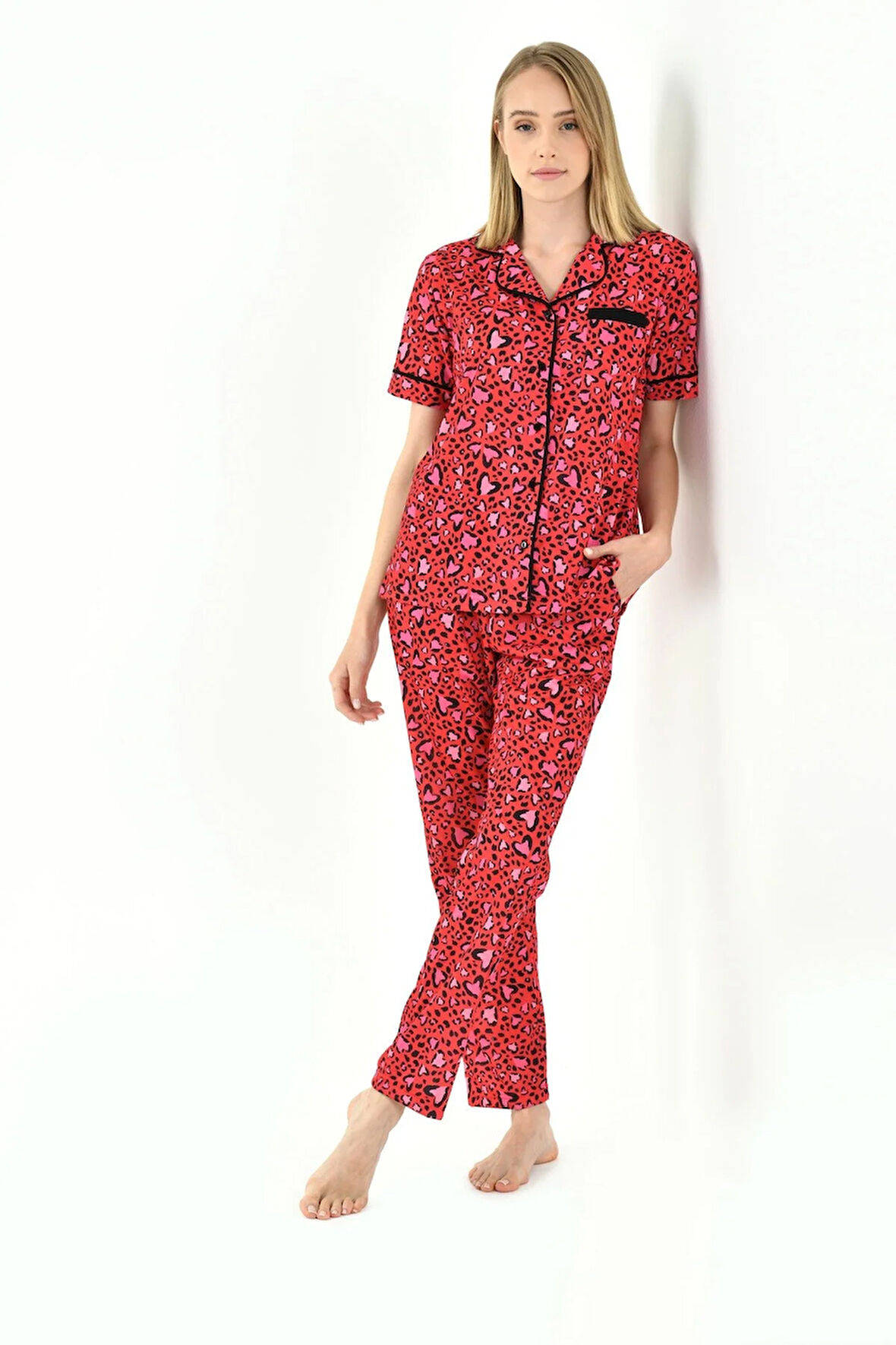 Kırmızı Desen Kadın Pijama