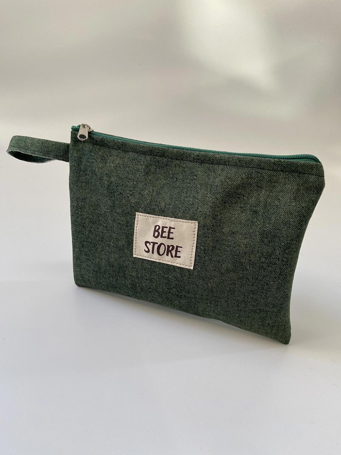 Yeşil, Yıkanabilir Fermuarlı Süet Tek Gözlü Makyaj Çantası, Organizer, Clutch