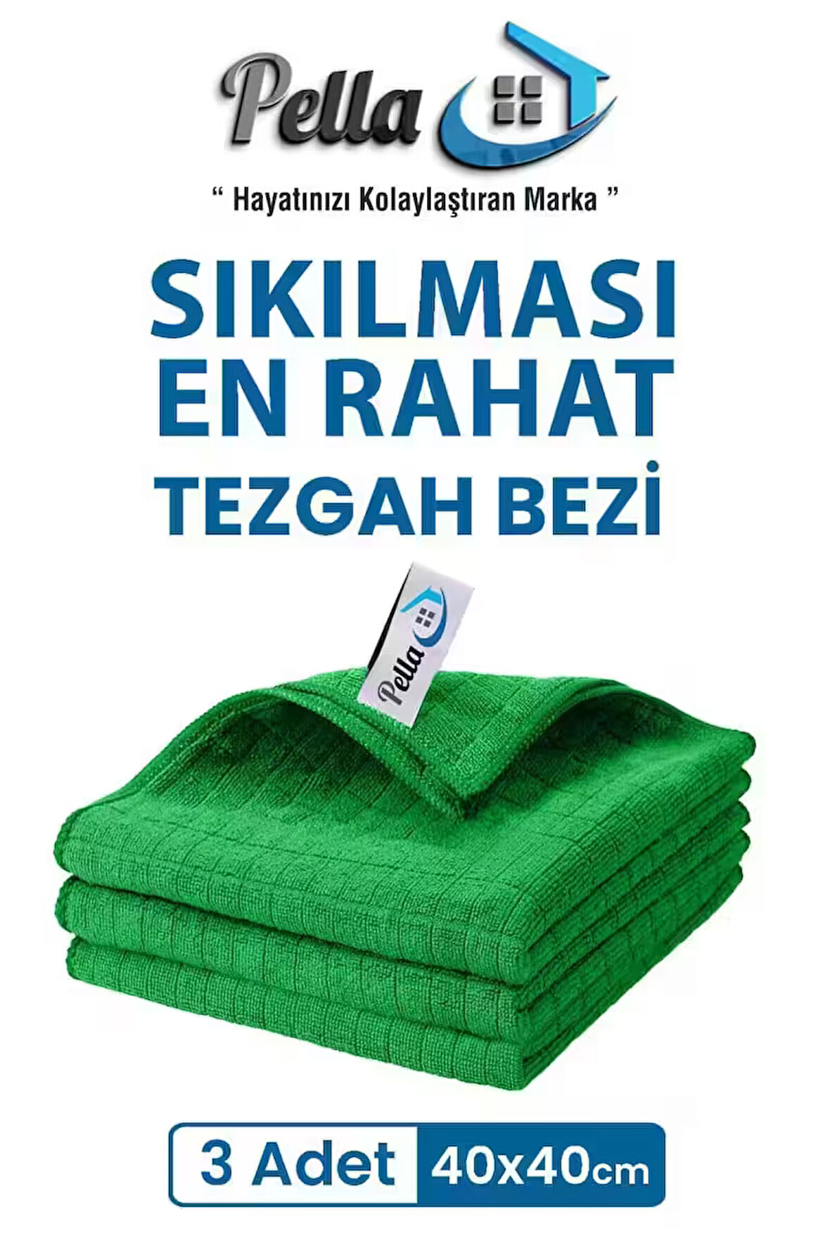 Pella Tezgah Bezi Ithal 40x40cm Yeşil Yüksek Su Emici Sıkılması En Kolay