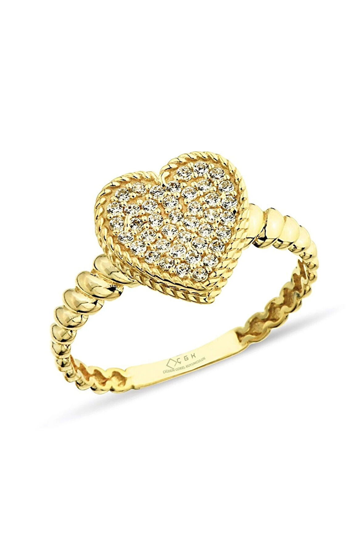 Taşlı Kalp Altın Yüzük