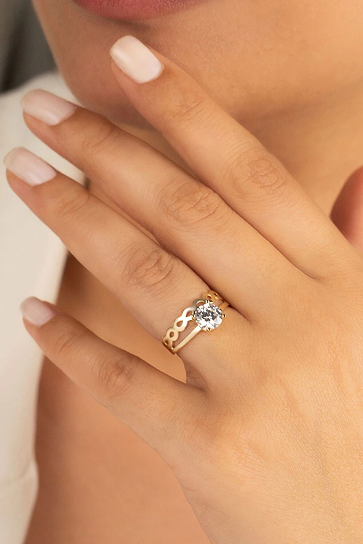 Sonsuzluk Tektaş Twin Altın Yüzük