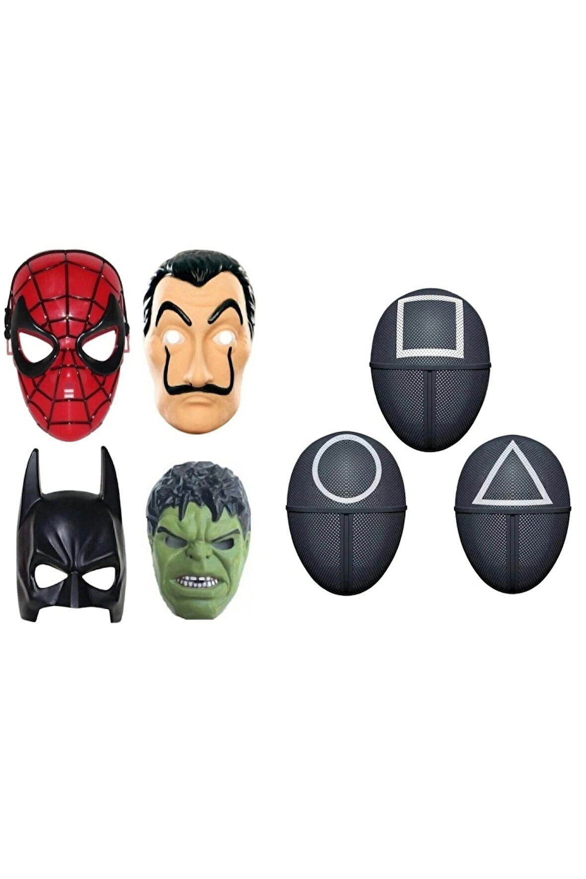 Squid Game Üçgen Kare Yuvarlak yönetici Örümcek adam Batman Hulk LaCasa Maskesi Boy 8 liset Çocuk E