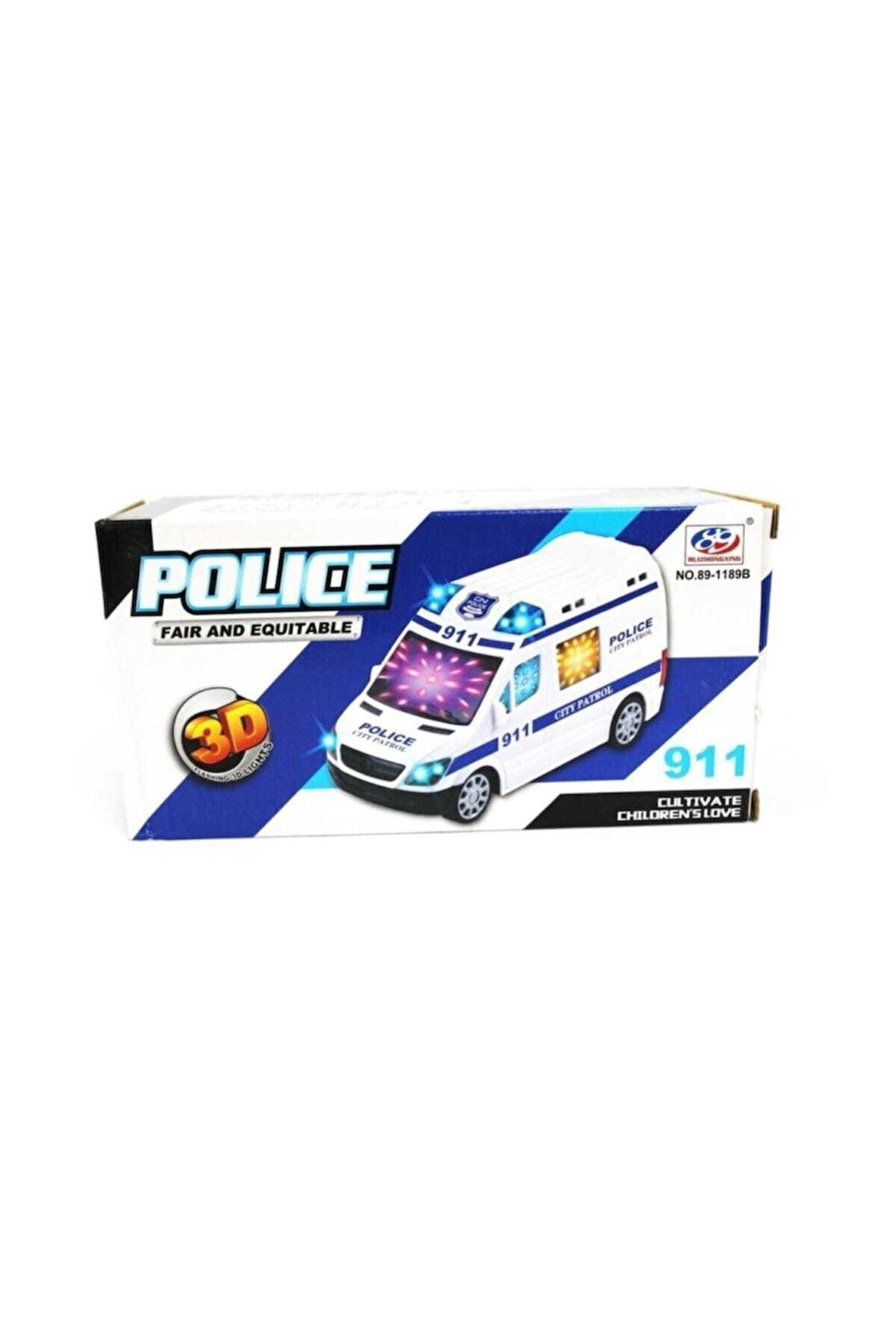Beyaz 3d Ledli Pilli Işıklı Srenli Oyuncak Polis Arabası Çocuk Eğitici Oyuncaklar
