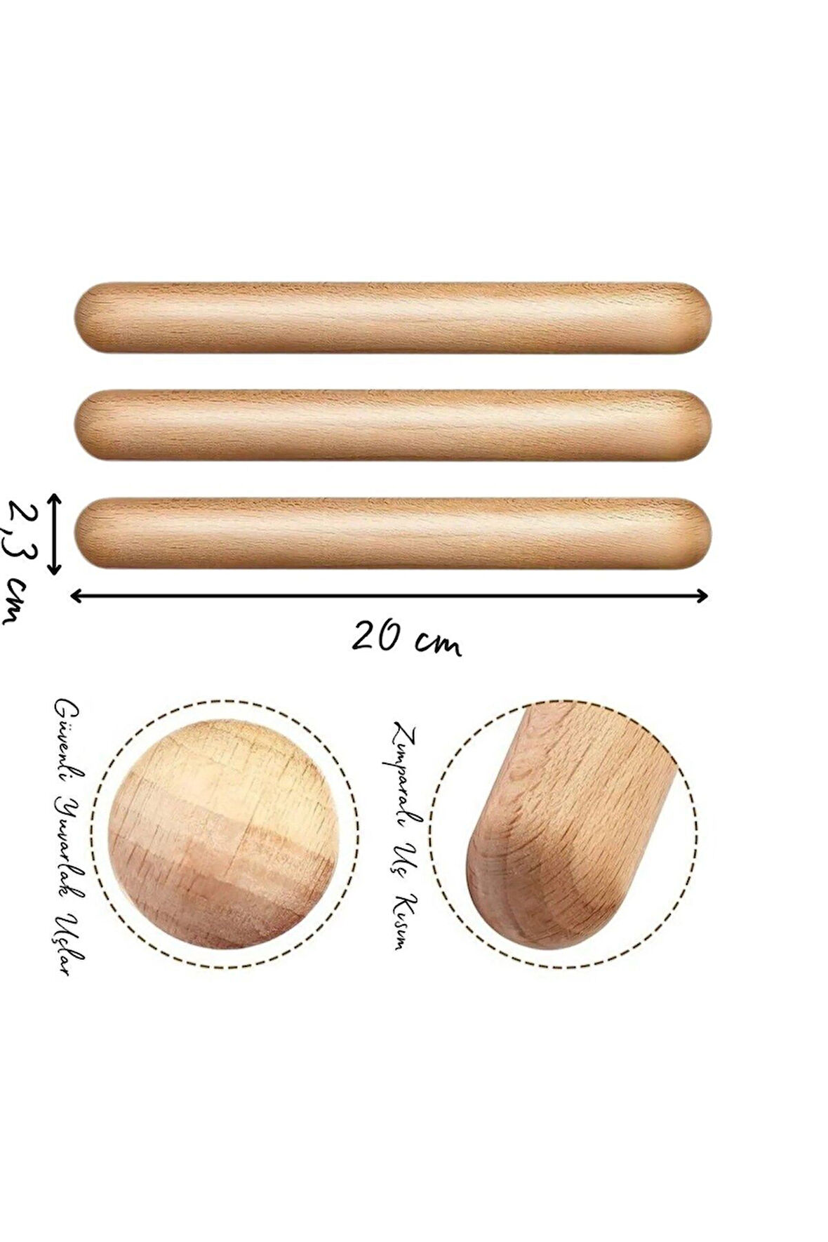 35 Çift Ahşap Ritim Çubuğu Anaokulu Çocuk Etkinlik Perküsyon Müzik Aleti Eğitimi Sopası 20cm 70Adet
