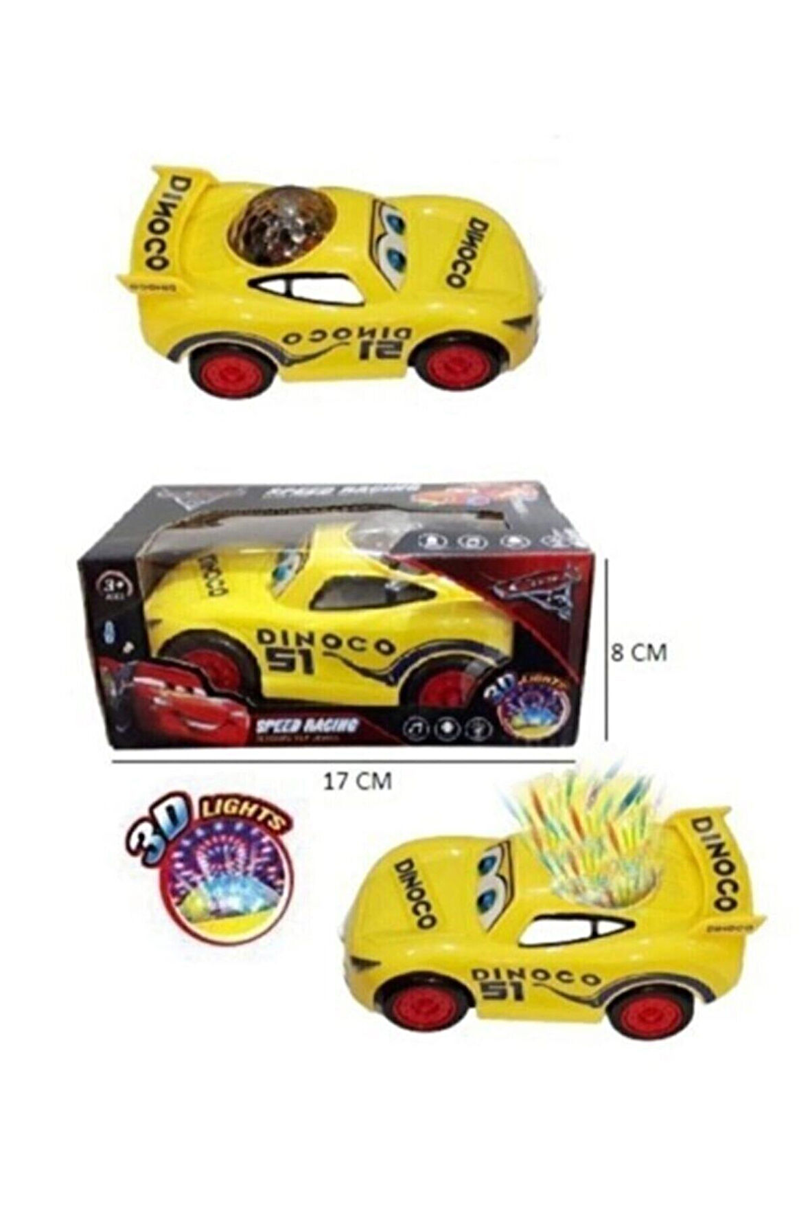 Şimşek Mcqueen Sarı Renk Dil Çıkaran 3d Işıklı Pilli Oyuncak Araba 17cmx8cm Mcsarı 3d Araba Çocuk E