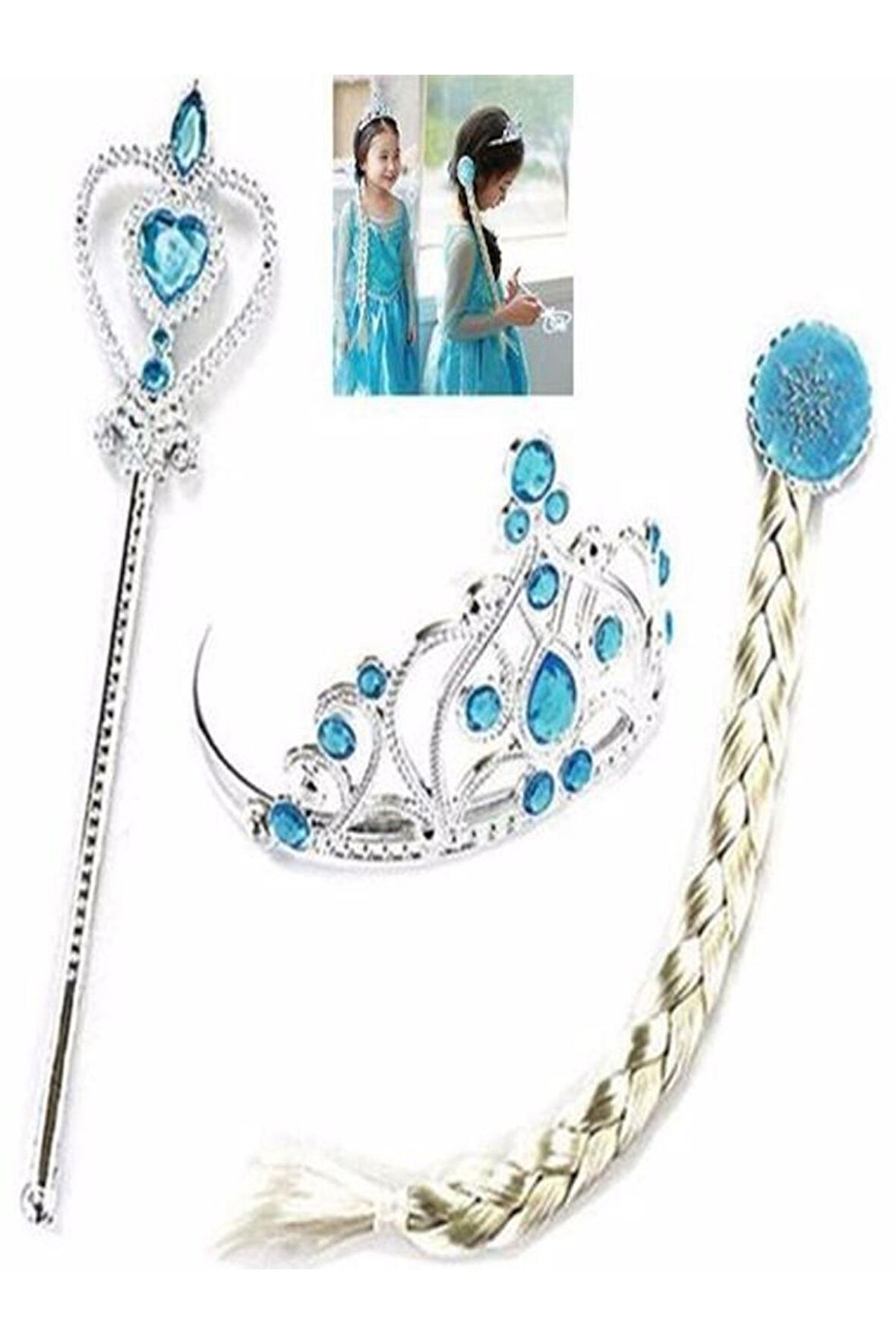 Elsa Tacı 3lü Set Taç Saç Sihirli Değnek Çocuk Eğitici Oyuncaklar