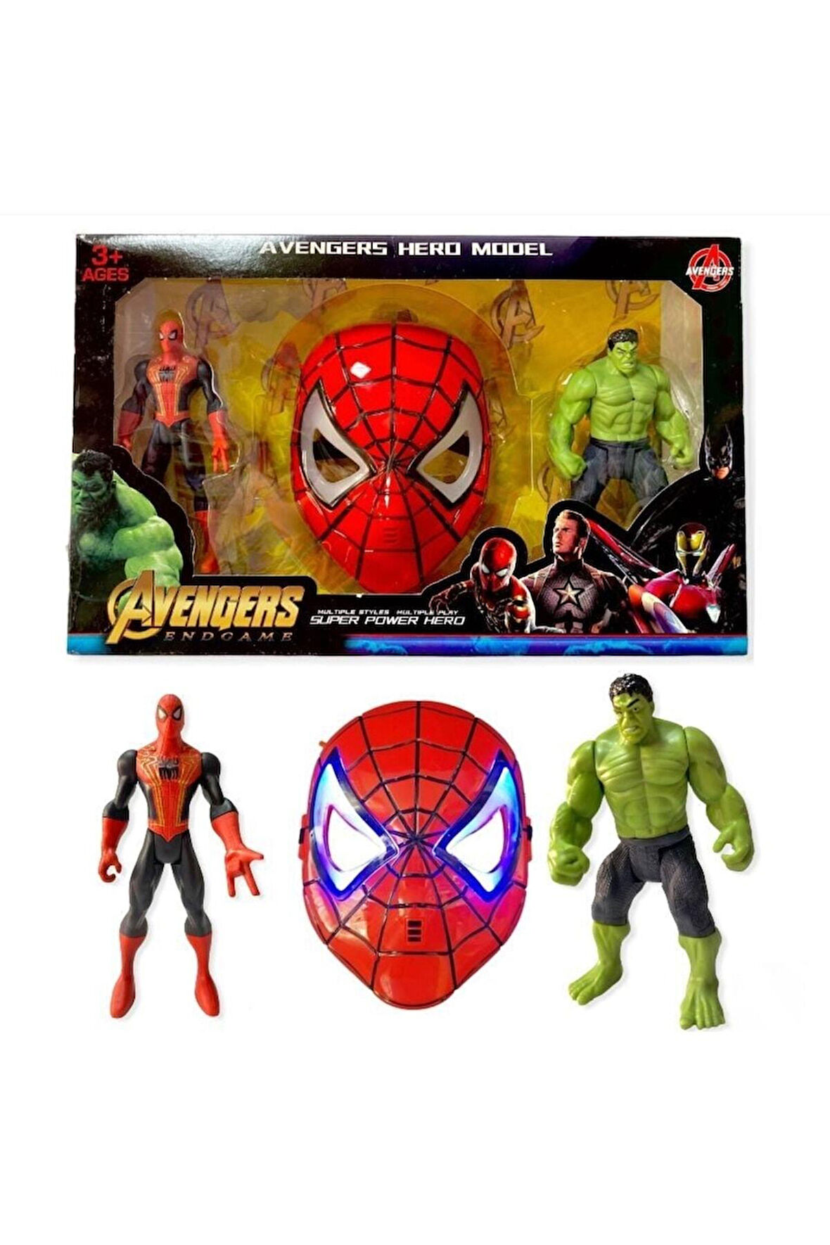 Yenilmezler Işıklı Örümcek Adam Maske Işıklı Hulk Ve Örümcek Adam Karakter Figür Seti Çocuk Eğitici