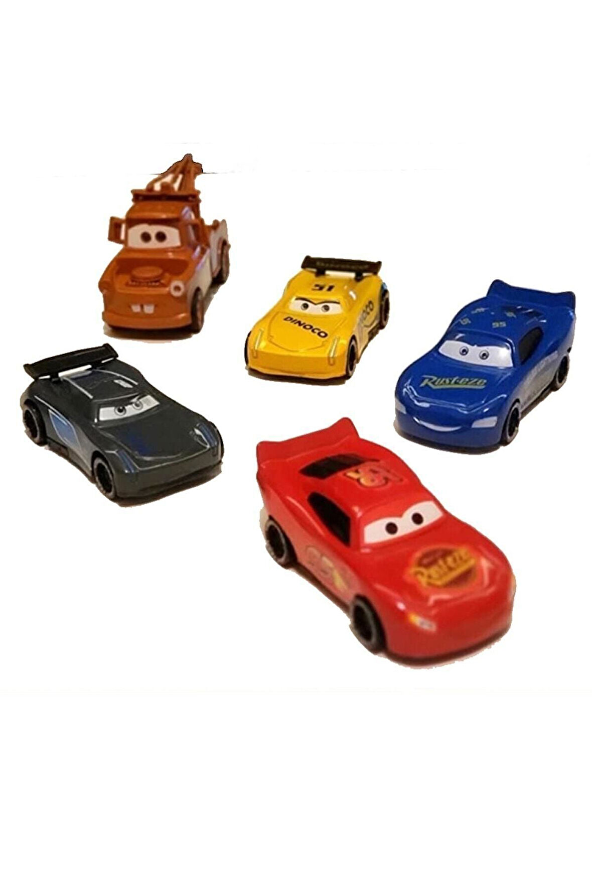 Cars Şimşek Mcqueen Figürlü Karakterli Sürtmeli Araba 5'li Set Çocuk Eğitici Oyuncaklar