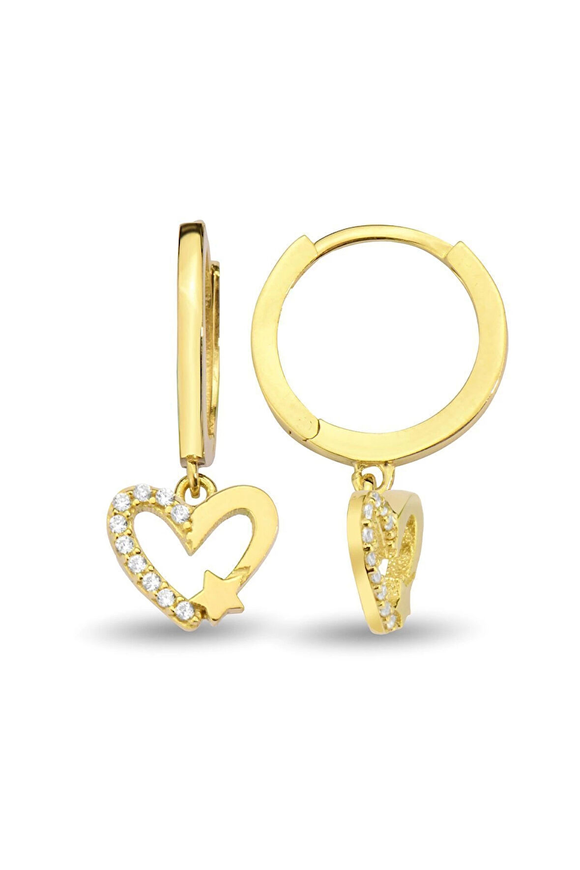 Kalpli Yıldızlı Halka Altın Küpe