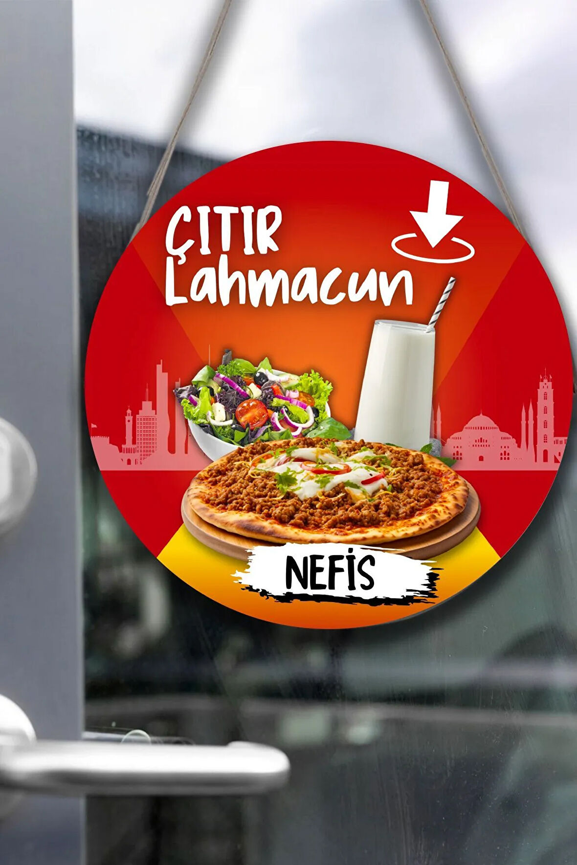 Cafe, Restoran, Büfe Kapı Duvar Pano Karşılama Tabelası, Yemek Resimli Askılı Dükkan Süs Tablo Dekor