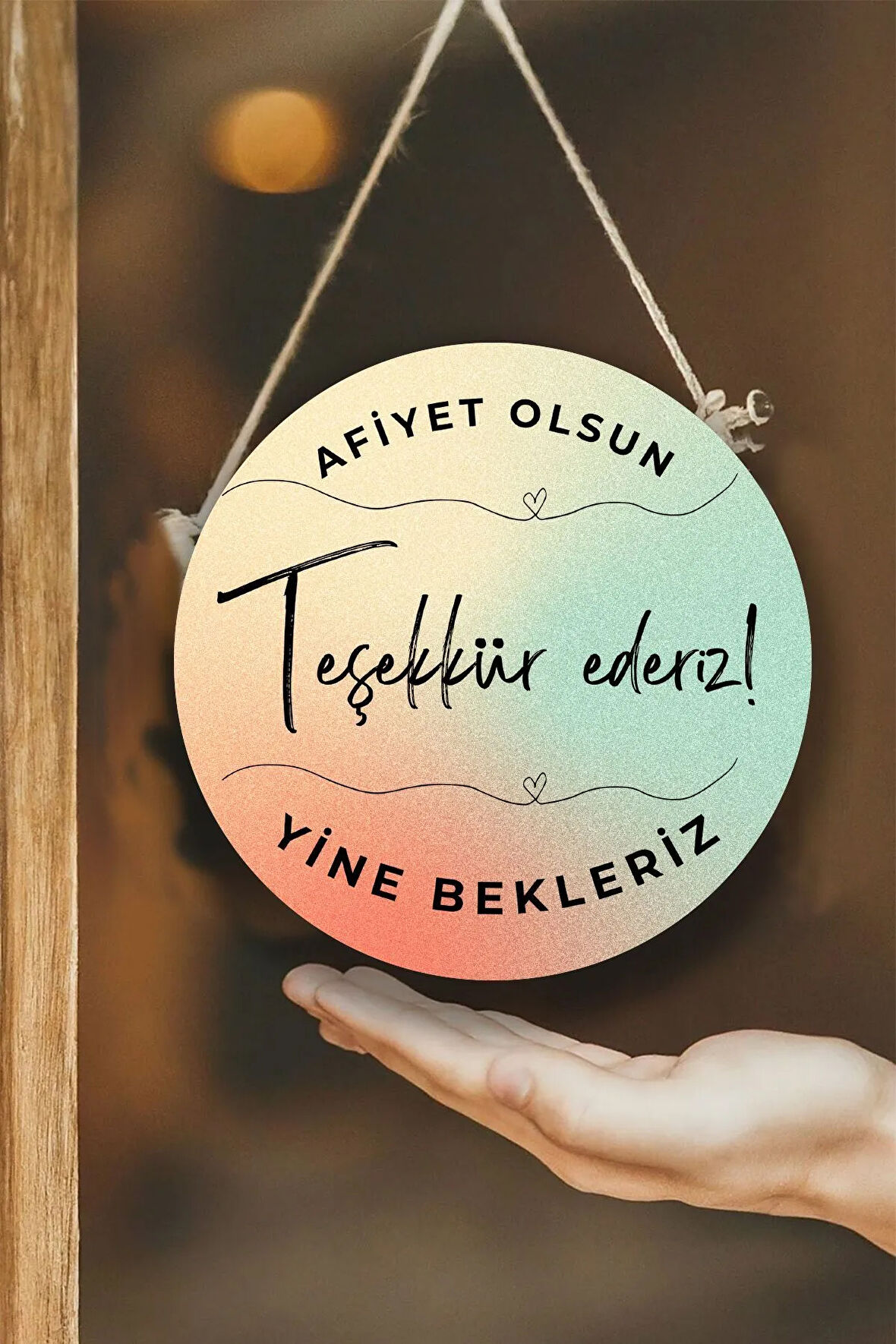 Cafe, Restoran, Büfe Cam Kapı Pano Karşılama Tabelası, Teşekkür Ederiz Yazılı Askılı Dükkan Tablosu