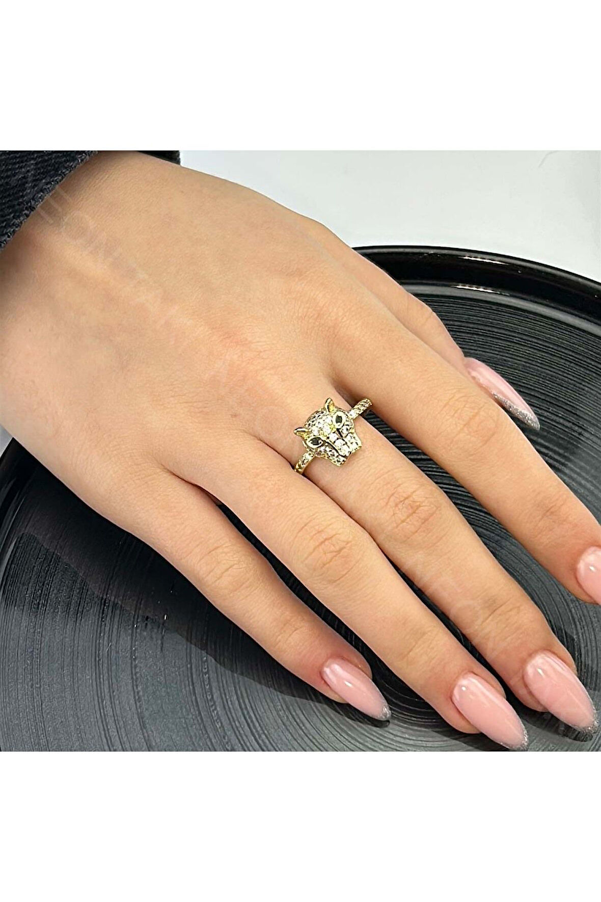 Xxx Blv Figürlü, Zirkon Taşlı Yüzük 25, Altın Renk, Ayarlanabilir