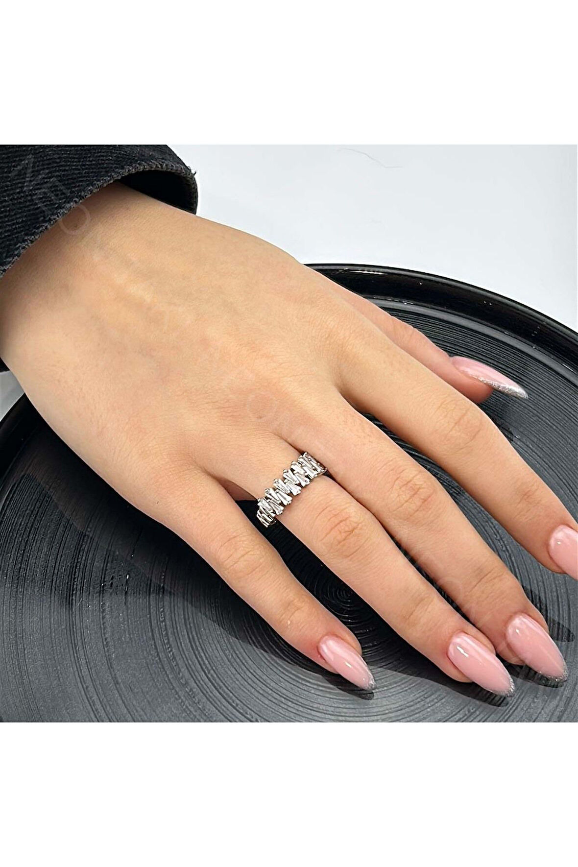 Zirkon Taşlı Yüzük 45, Gümüş Renk, Ayarlanabilir