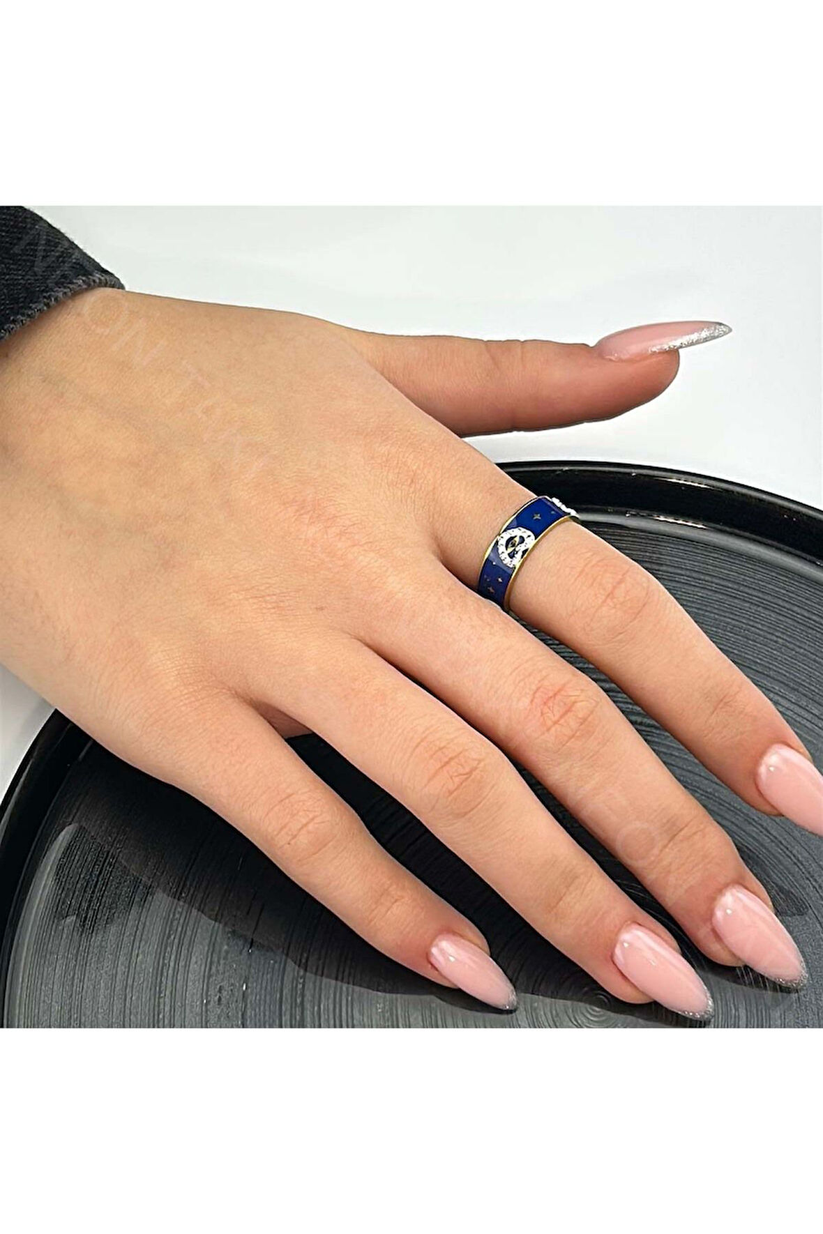 Xxx Lacivert Renk, Paslanmaz Çelik Yüzük 58, Kasa Altın Renk, Ayarlanabilir