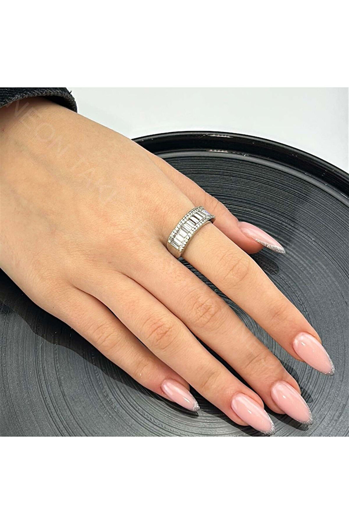 Zirkon Taşlı Yüzük 75, Gümüş Renk, Ayarlanabilir