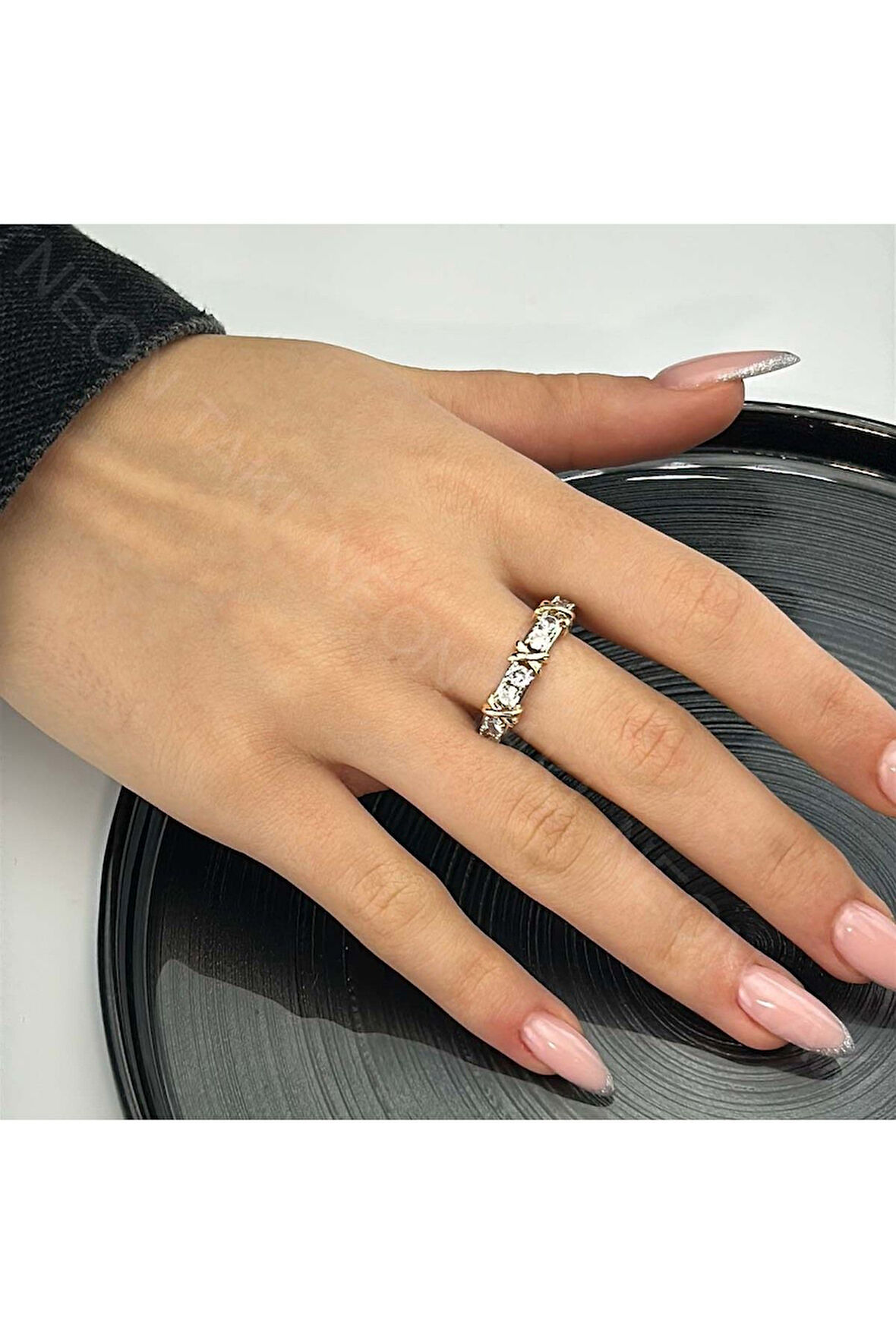 Xo Figürlü Zirkon Taşlı Ayarlanabilir Yüzük 78, Gümüş Renk, Ayarlanabilir