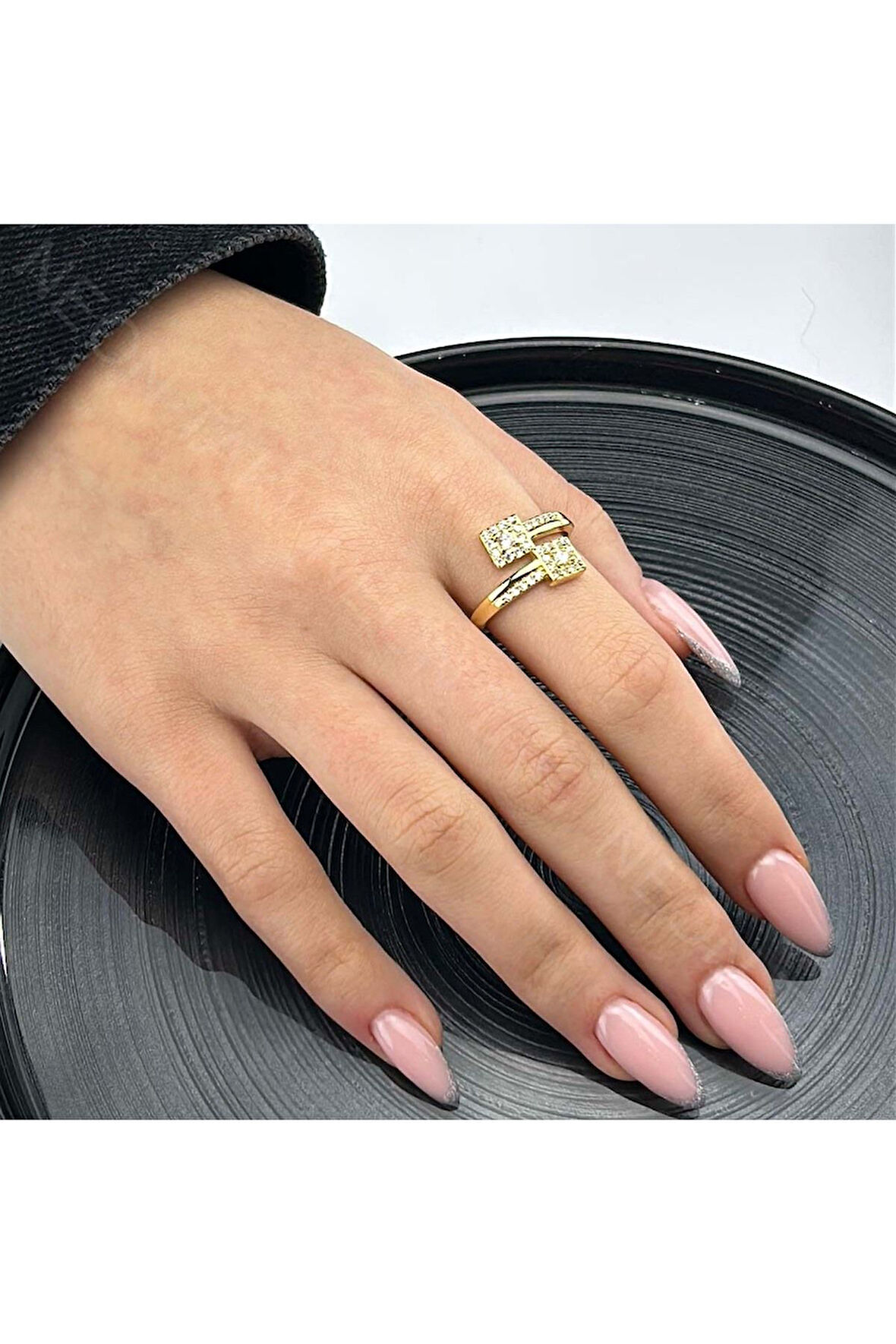 Zirkon Taşlı Yüzük 81, Altın Renk, Ayarlanabilir