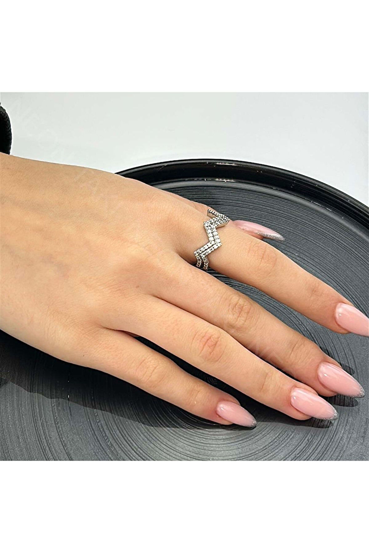 Zirkon Taşlı Yüzük 90, Gümüş Renk, Ayarlanabilir