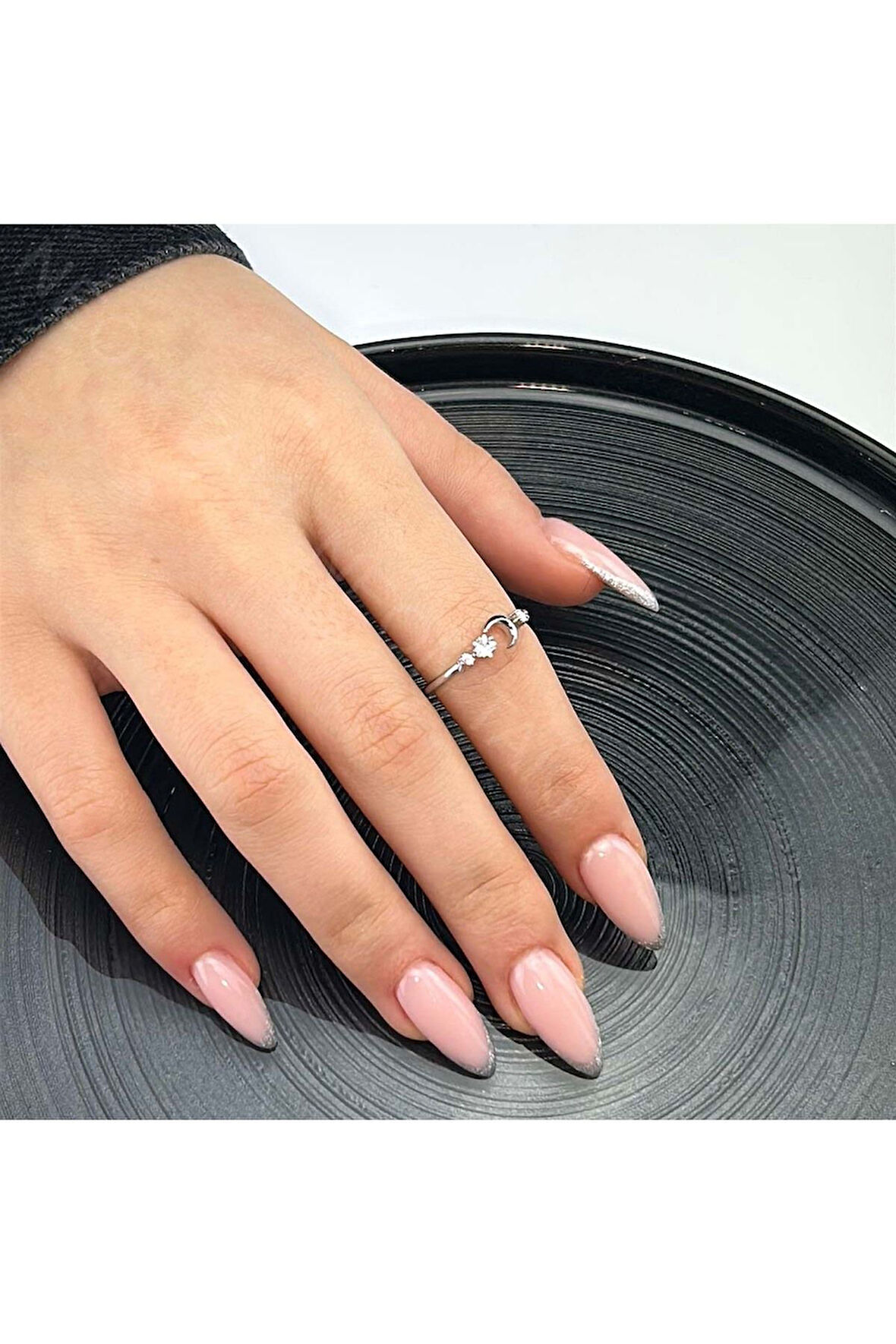 Zirkon Taşlı Ay Ve Yıldız Paslanmaz Çelik Yüzük 98 Gümüş Renk Ayarlanabilir