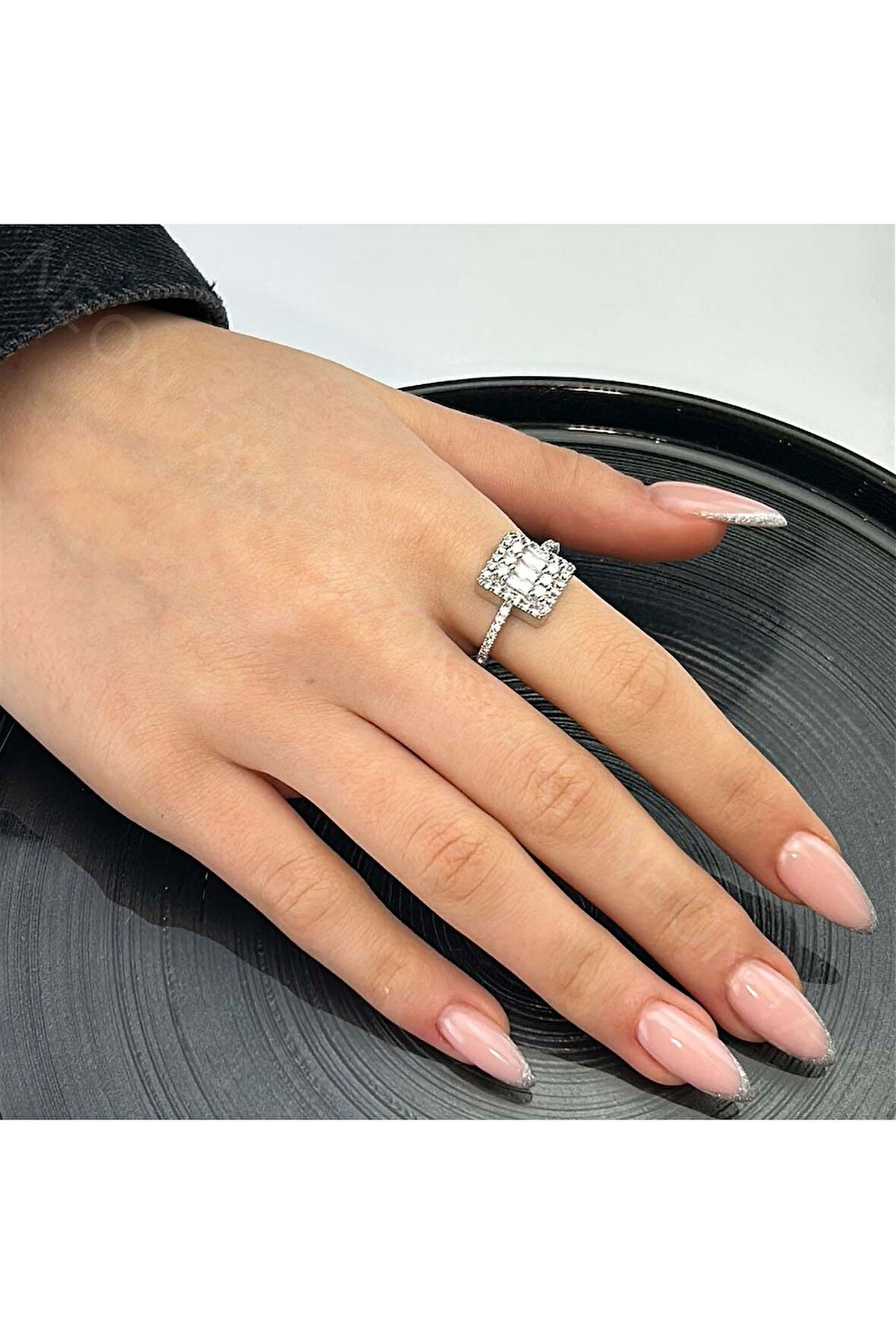 Zirkon Taşlı, Baget Model, Paslanmaz Çelik Yüzük 153, Gümüş Renk, Ayarlanabilir