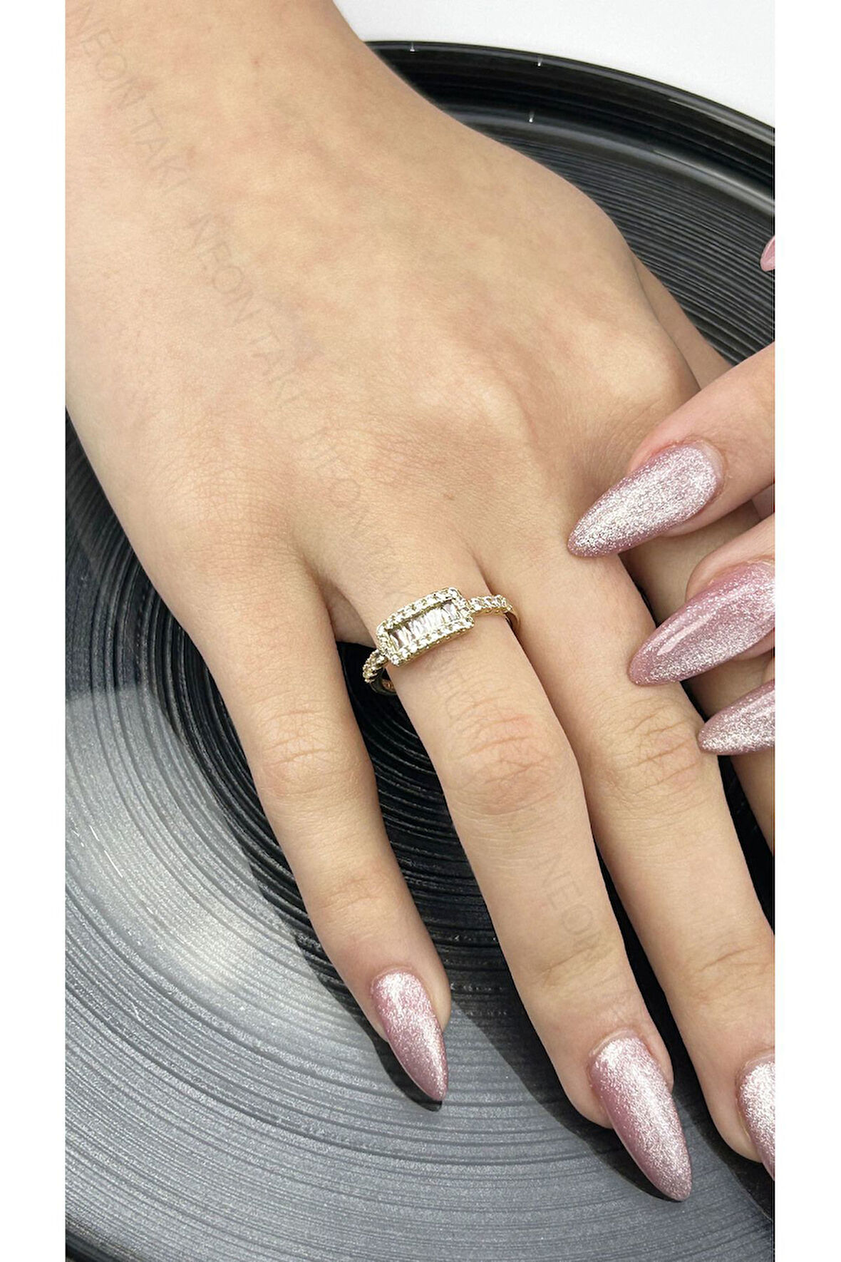 Zirkon Taş, Altın Kaplama, Paslanmaz Çelik Yüzük 168, Altın Renk, Ölçü 18mm