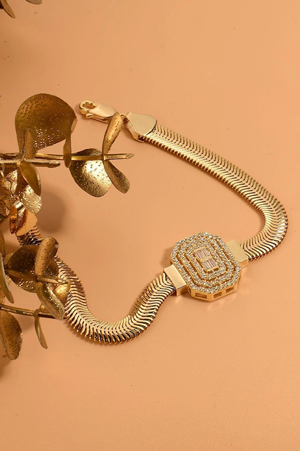 Sıralı Baget Kalın Balık Sırtı Zincir Altın Bileklik