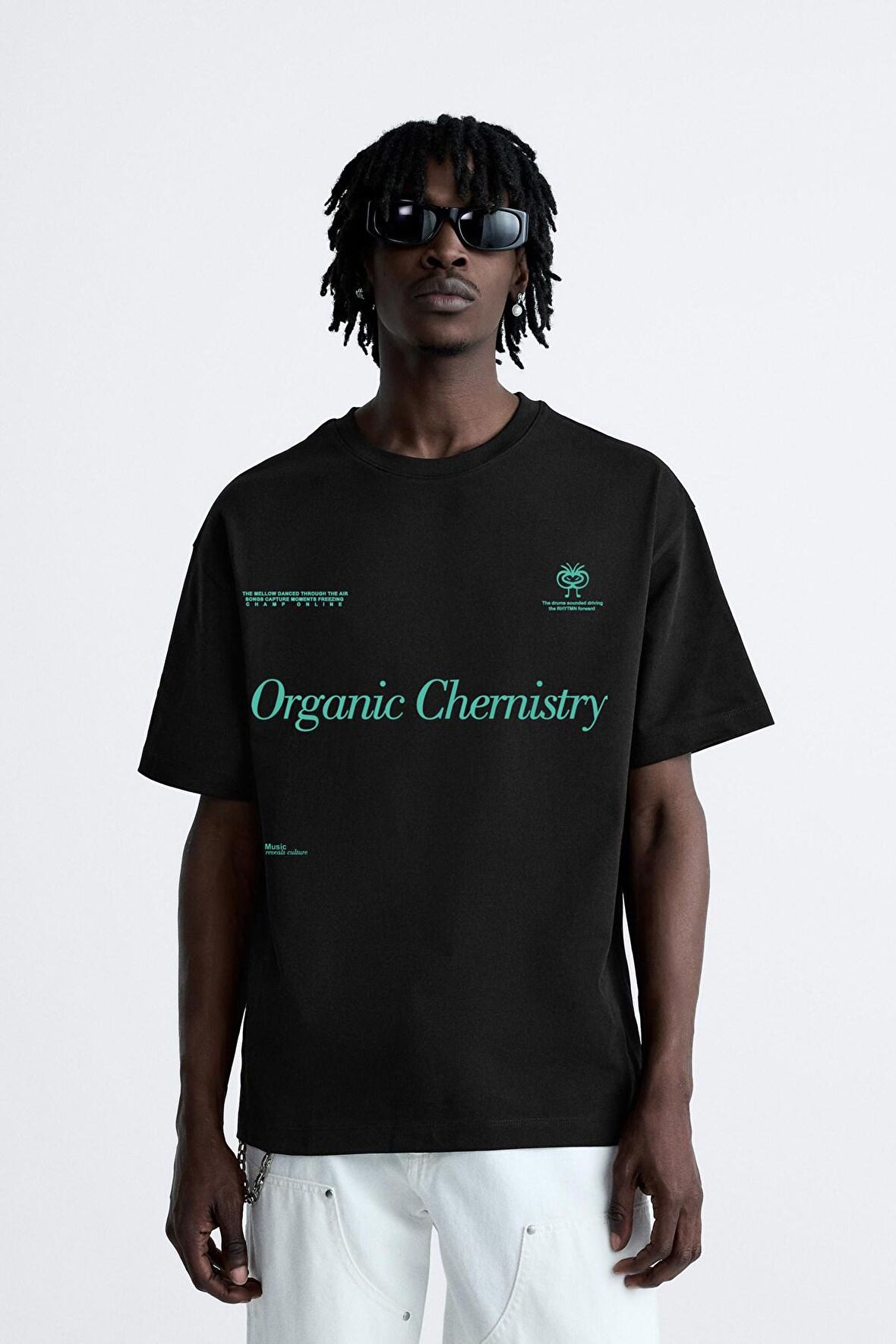 Bisiklet Yaka Organik Chernistry Baskılı Oversize Erkek T-shirt