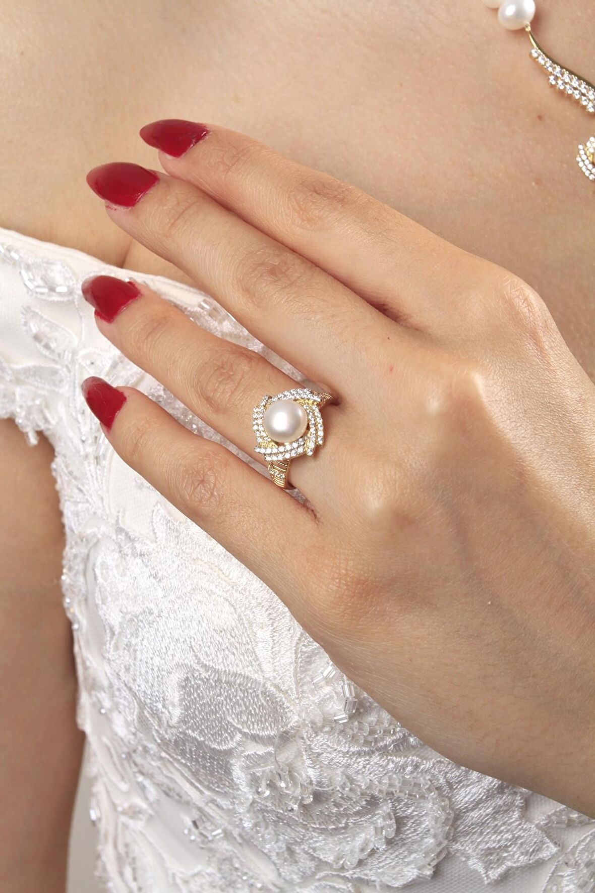 Birinci1926 14 Ayar Altın Kadın Rüzgar Gülü İnci Yüzük