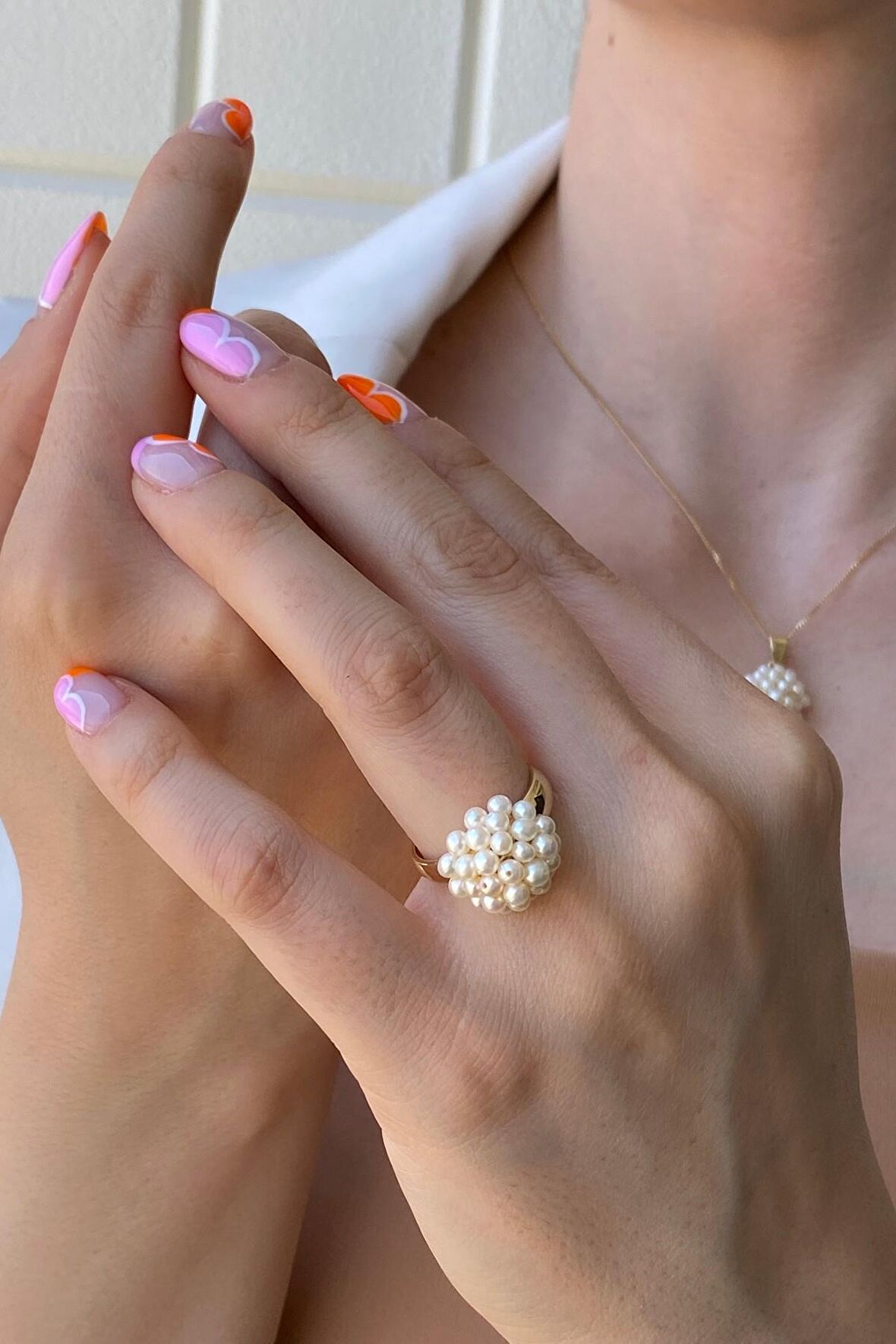 Birinci1926 14 Ayar Yeşil Altın Kadın Yuvarlak İnci Yüzük