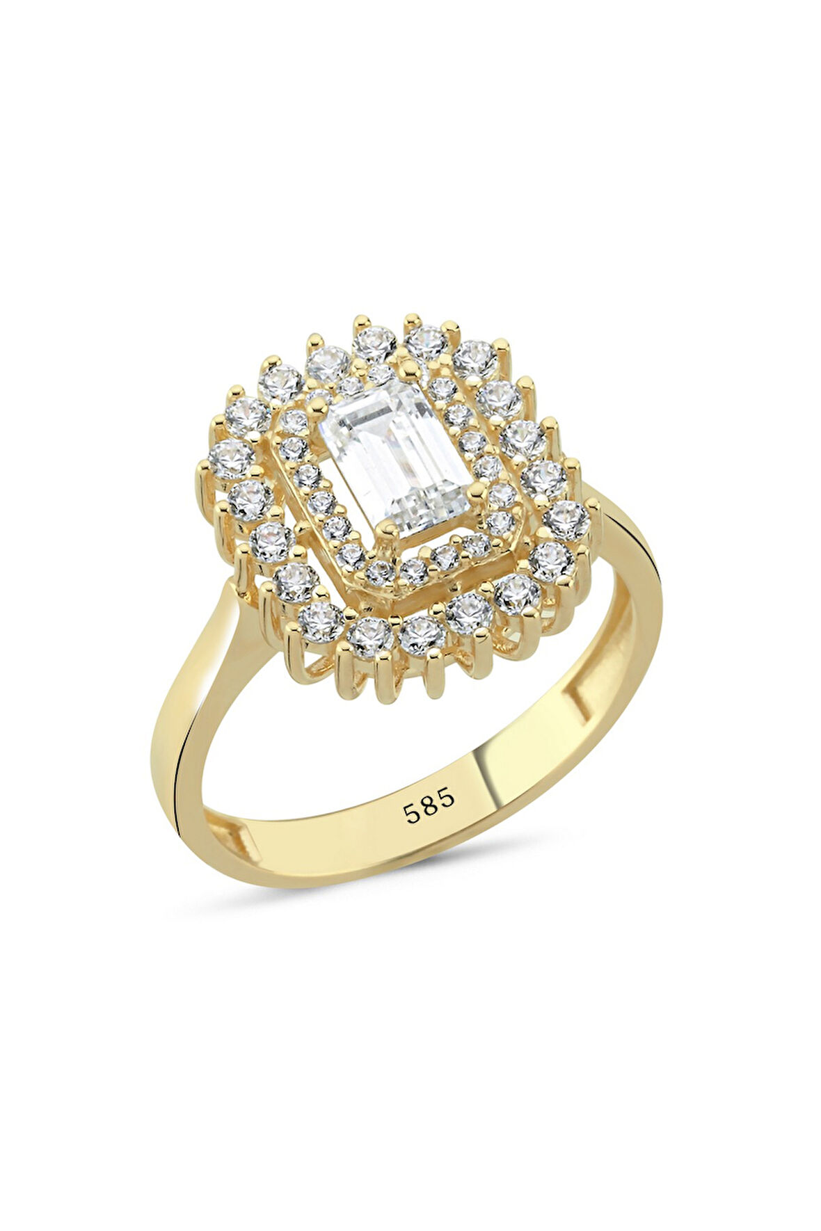 14 Ayar Altın Halo Zirkon Taşlı Baget Yüzük