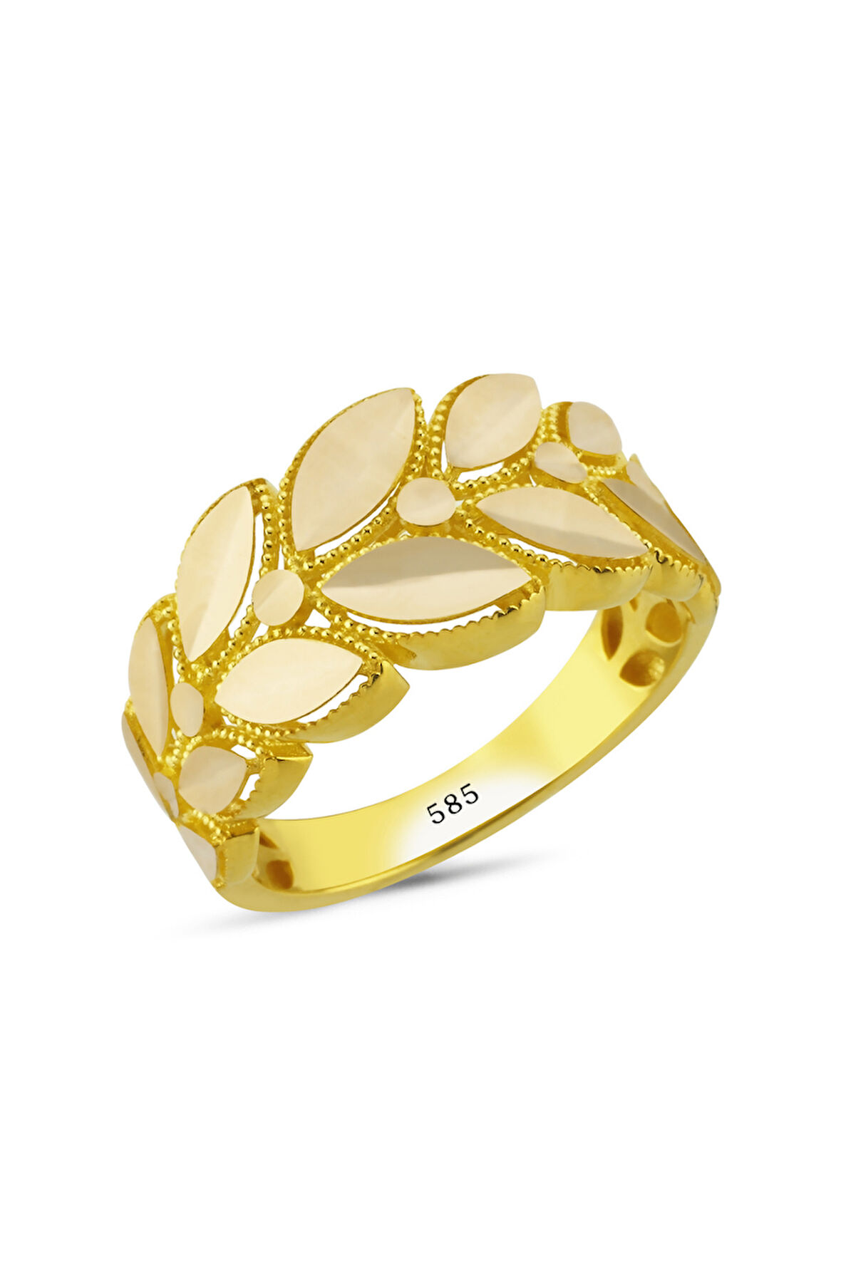 14 Ayar Altın Yapraklı Motifli Yüzük