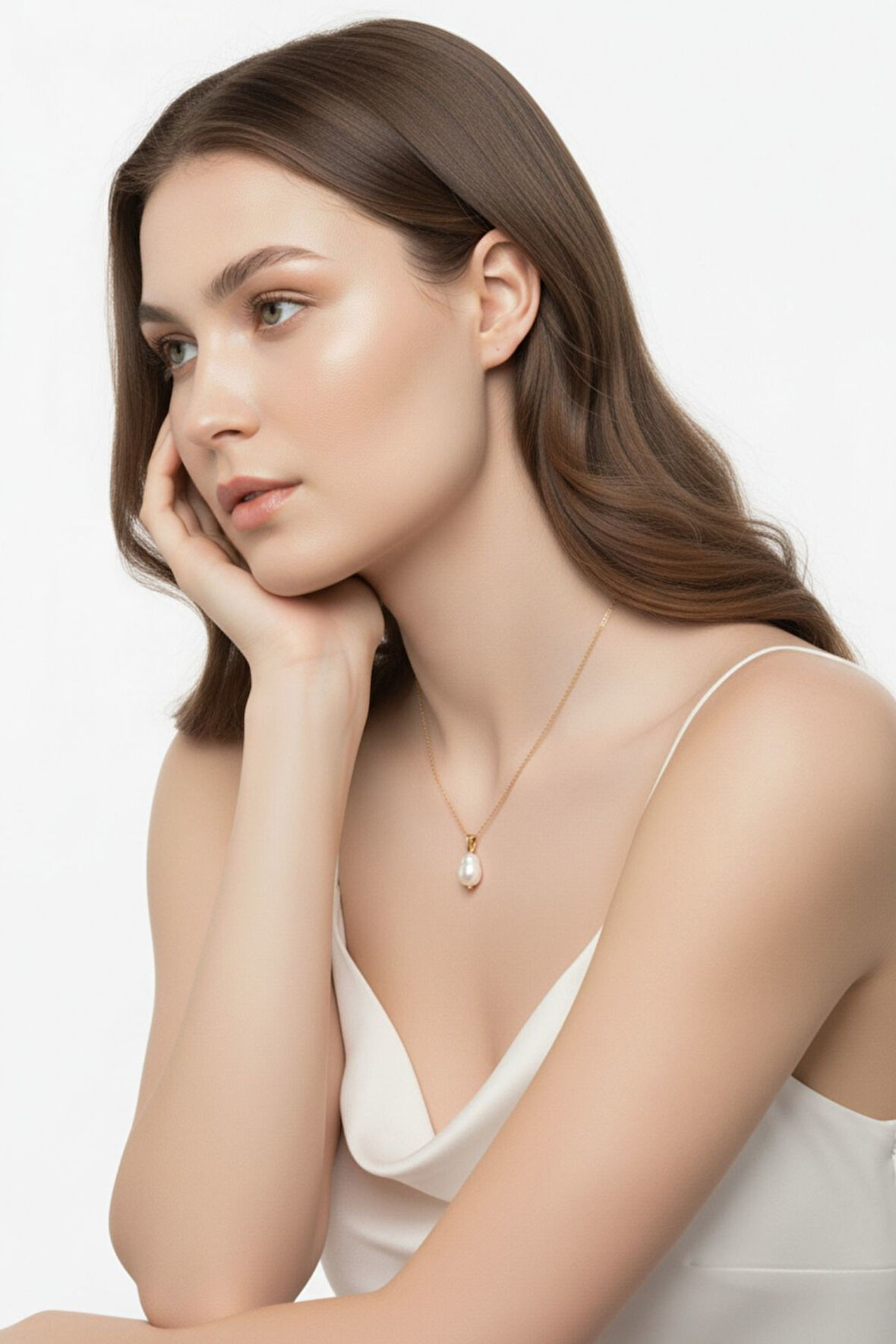 Beyaz Barok Doğal İnci Kolye