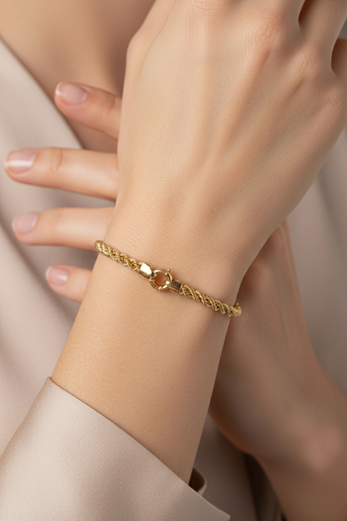 Ters Örgü Halat Bileklik 14 Ayar Altın